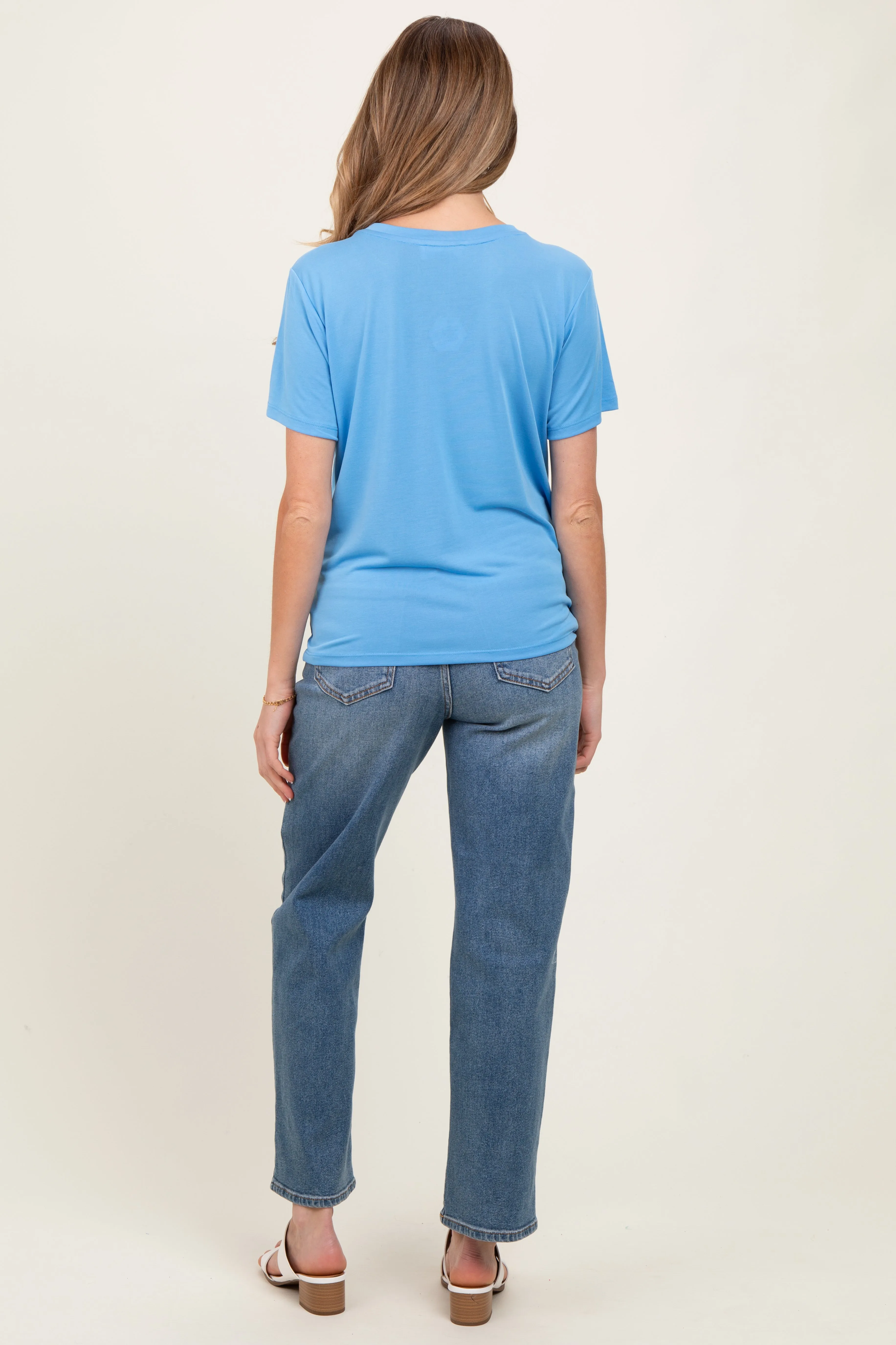 Blue Basic Round Neck Short Sleeve Maternity T-Shirt sold by Pinkblush product image thumbnail 3