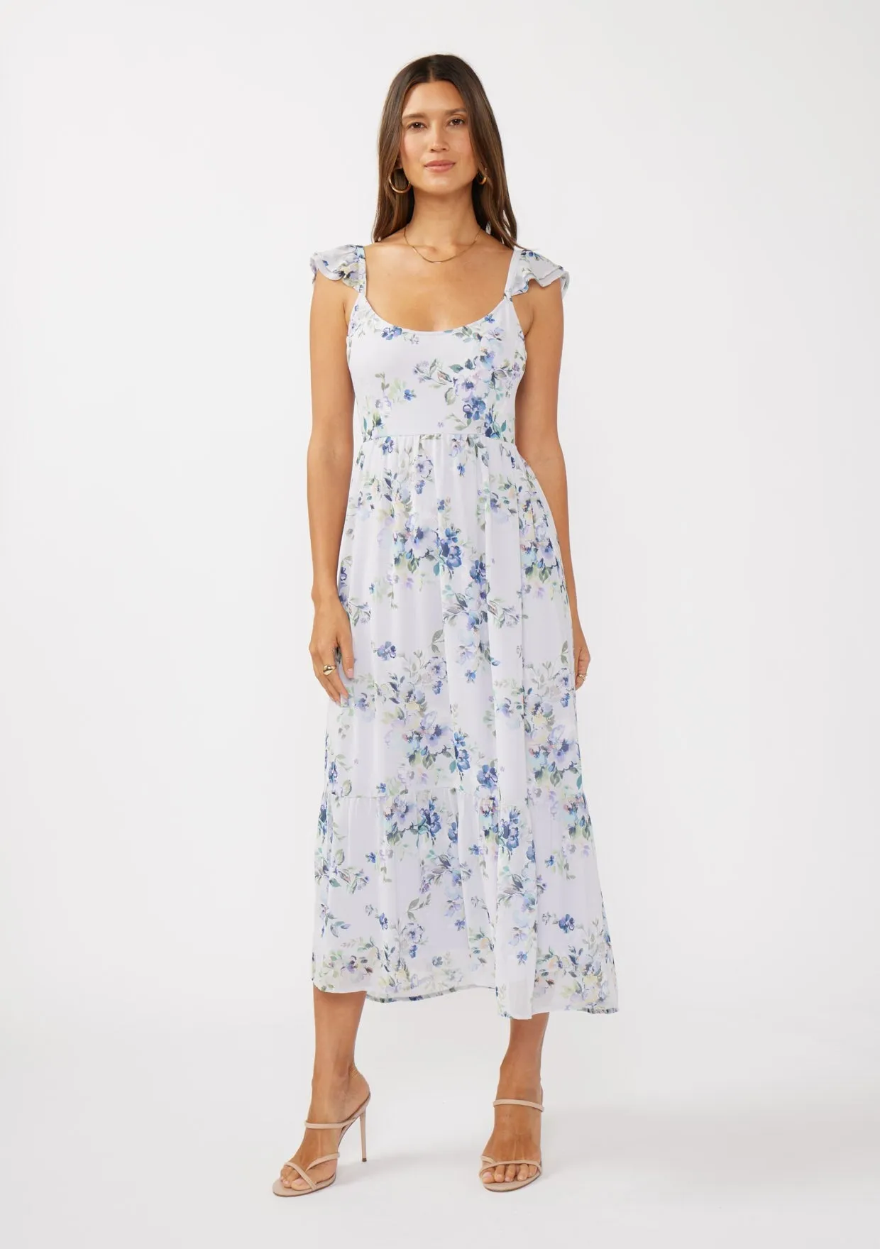 Lilac Floral Textured Open Back Tie Maxi Dress sold by Pinkblush product image thumbnail 5