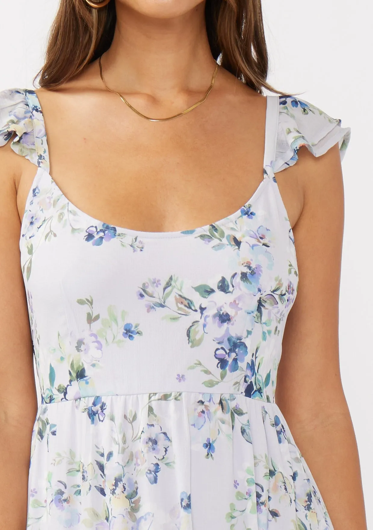 Lilac Floral Textured Open Back Tie Maxi Dress sold by Pinkblush product image thumbnail 4