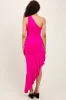 Fuchsia One Shoulder Asymmetrical Ruffle Dress sold by Pinkblush