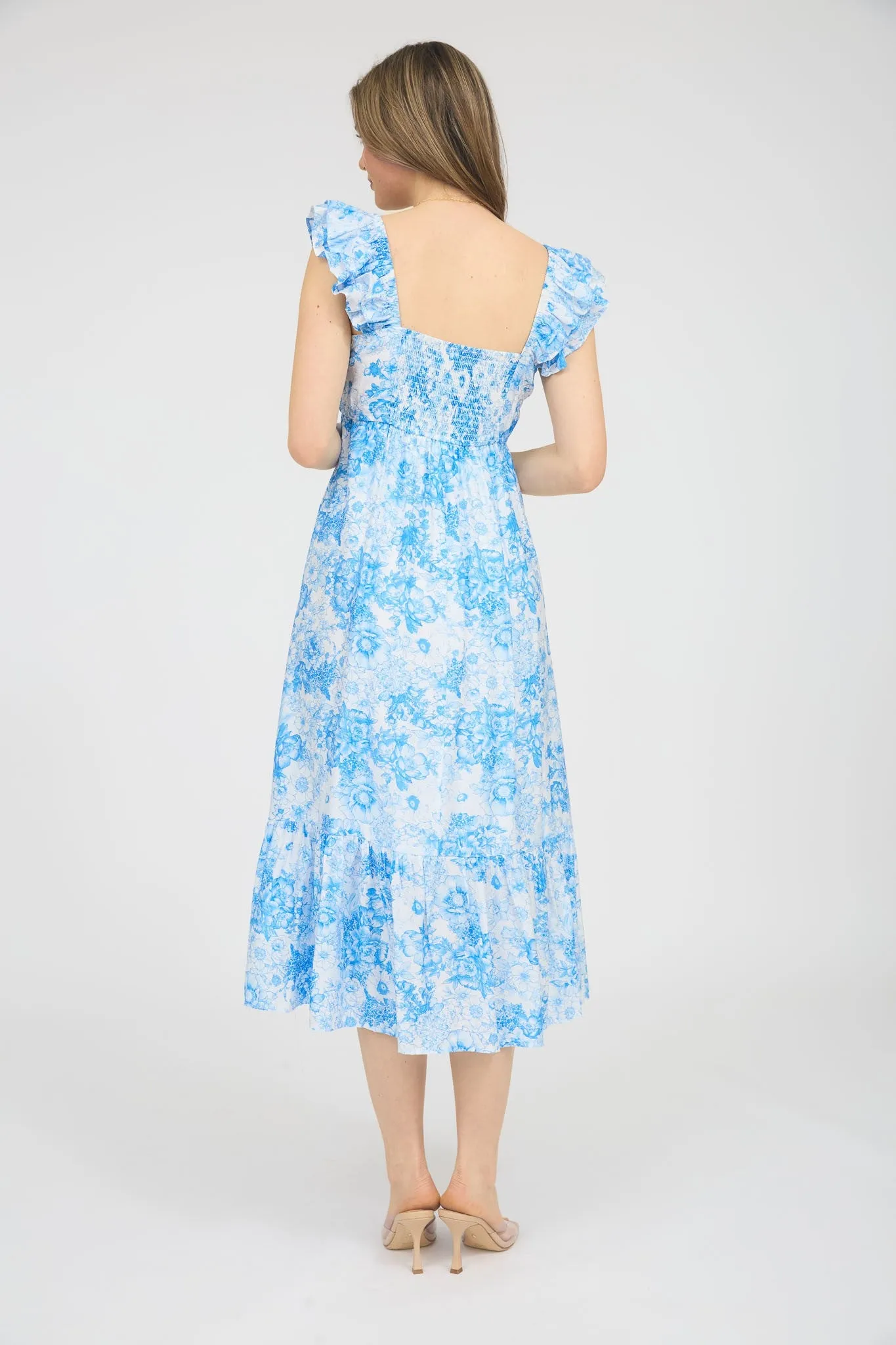 Blue Floral Ruffle Strap Pleated Bodice Midi Dress sold by Pinkblush product image thumbnail 3