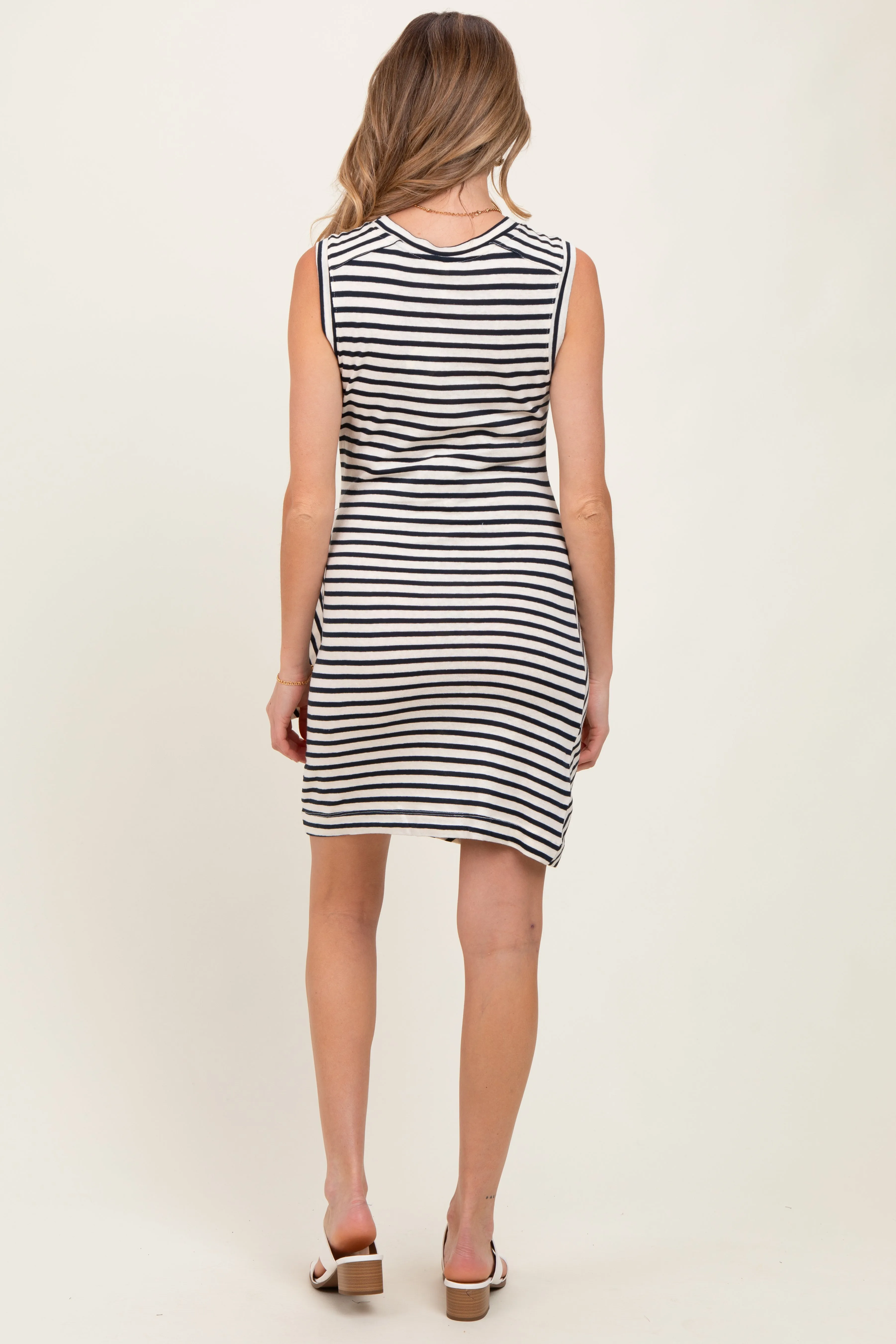 Navy Striped Sleeveless Side Tie Maternity Mini Dress sold by Pinkblush product image thumbnail 4