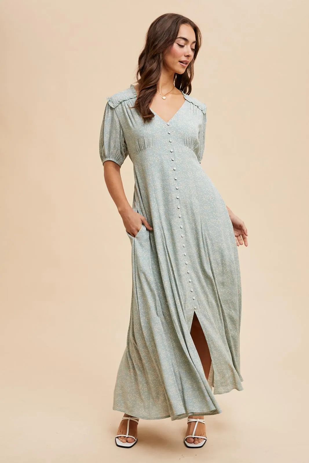 Sage Floral Button Down Maternity Dress sold by Pinkblush product image thumbnail 2