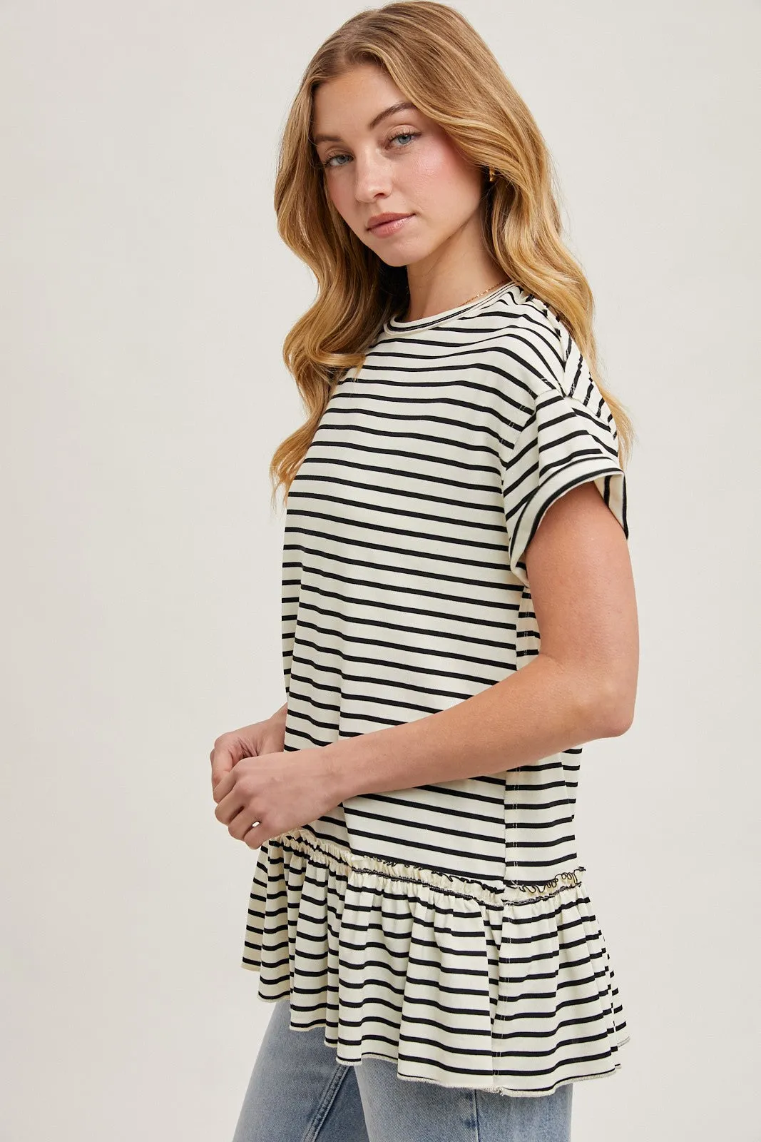 Ivory Striped Ruffle Hem Short Sleeve Top sold by Pinkblush product image thumbnail 2