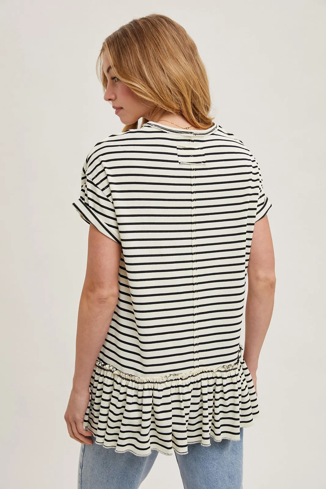 Ivory Striped Ruffle Hem Short Sleeve Top sold by Pinkblush product image thumbnail 3