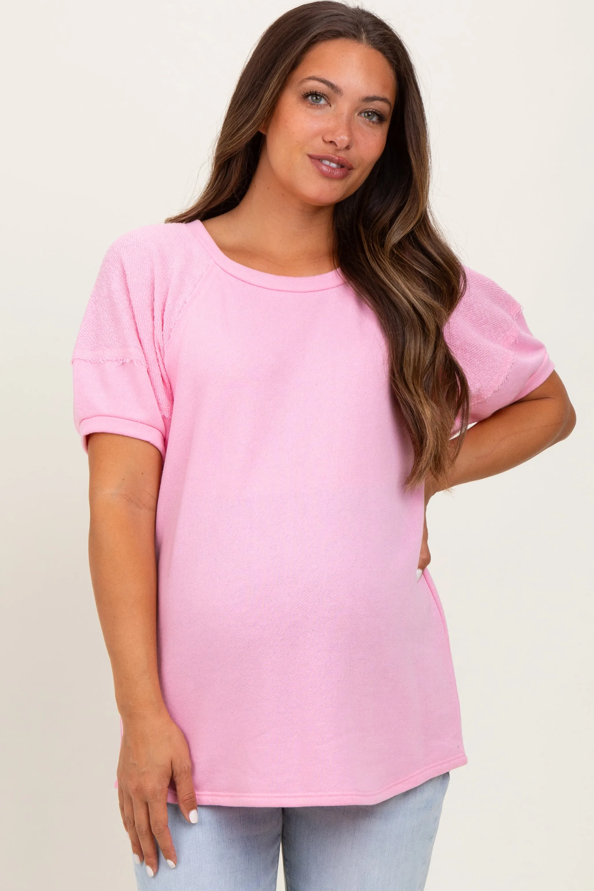 Pink Terry Contrast Maternity Short Sleeve Top sold by Pinkblush product image thumbnail 2