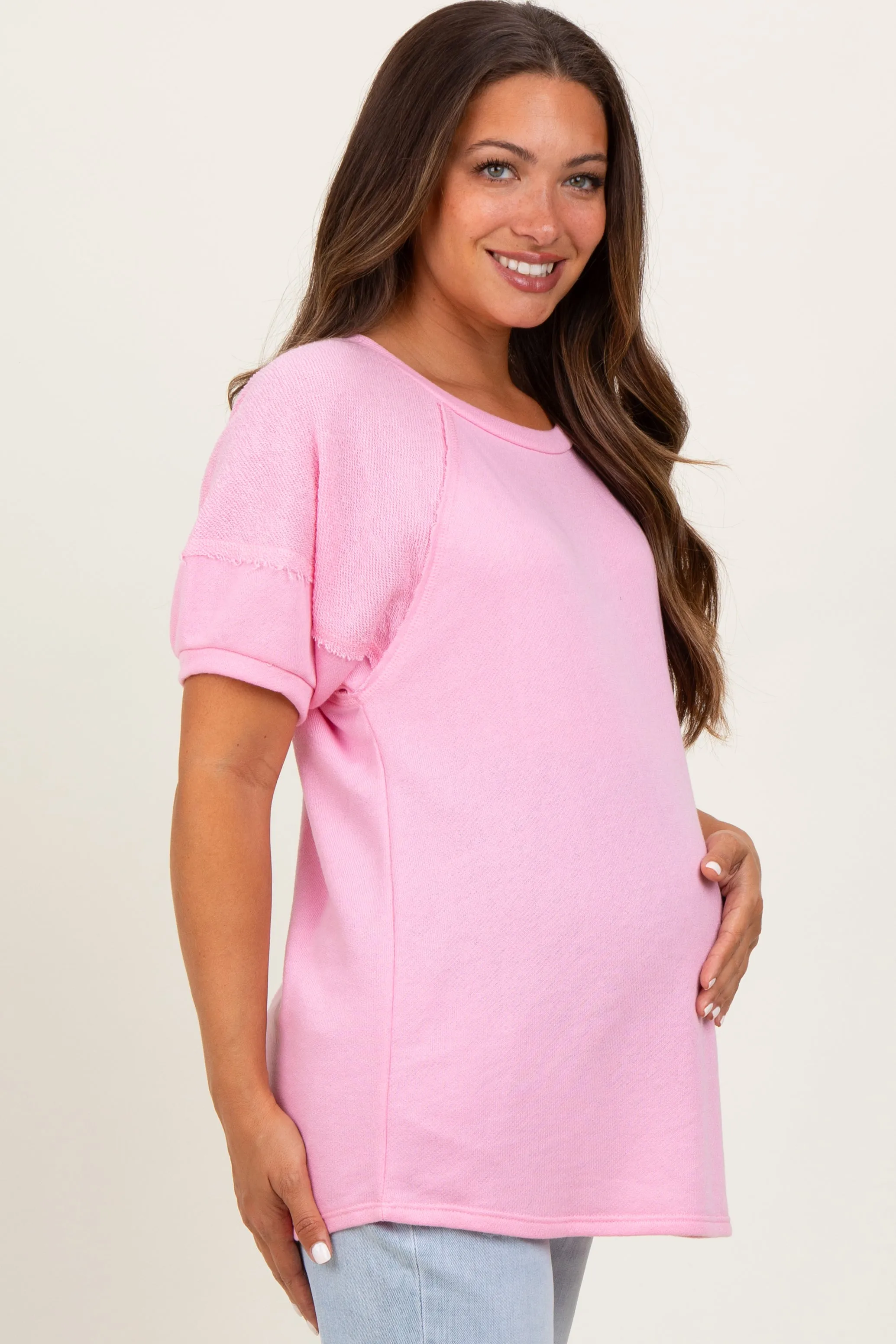 Pink Terry Contrast Maternity Short Sleeve Top sold by Pinkblush product image thumbnail 3
