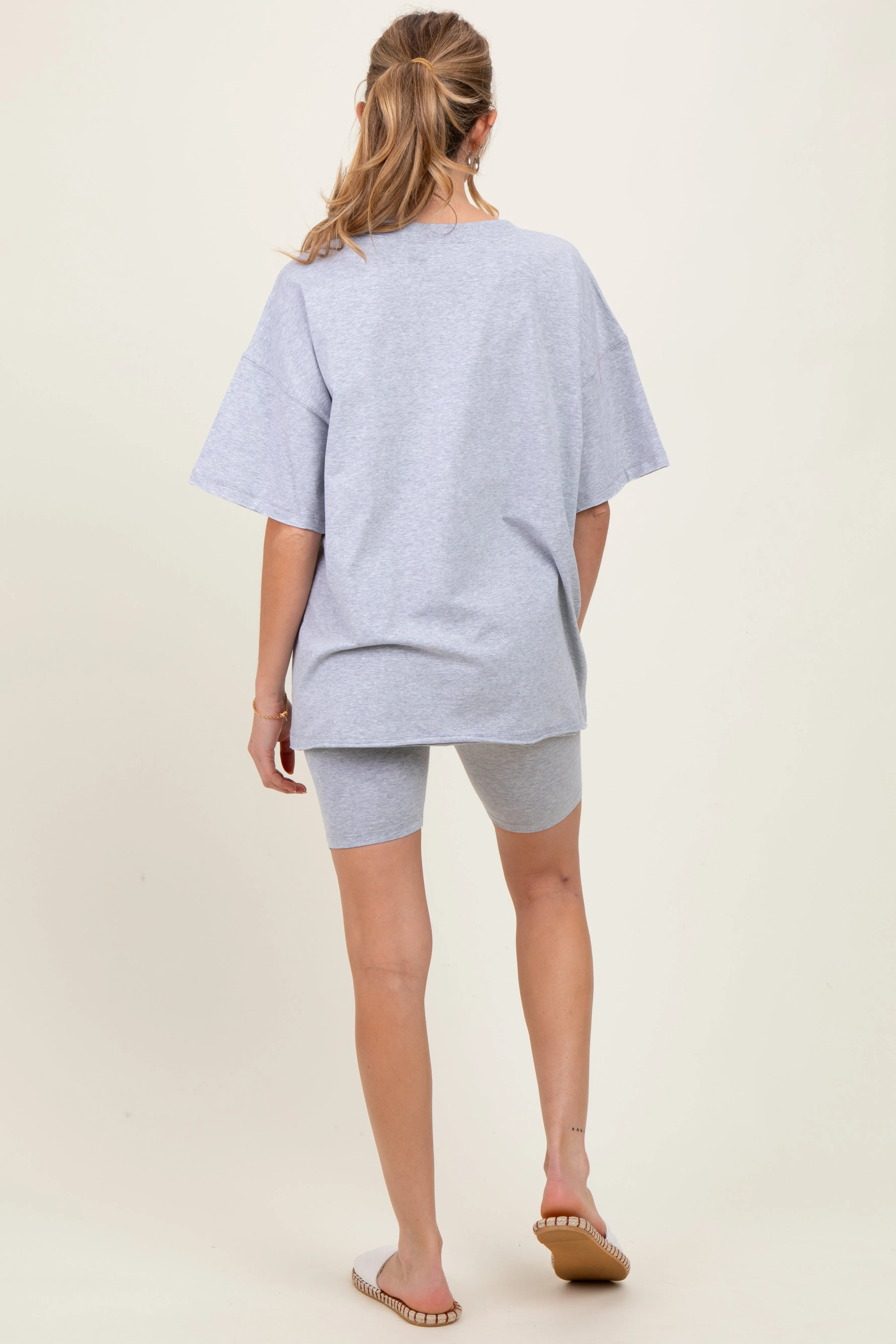 Heather Grey Oversized V-Neck Biker Short Maternity Set sold by Pinkblush product image thumbnail 3