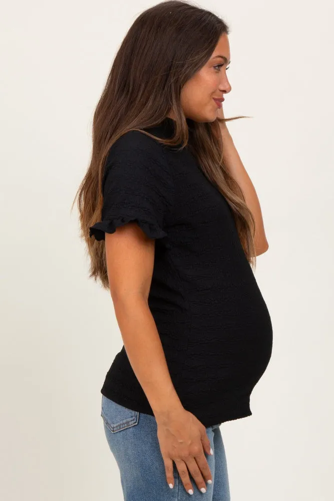 Black Solid Puff Knit Mock Neck Maternity Top sold by Pinkblush product image thumbnail 3