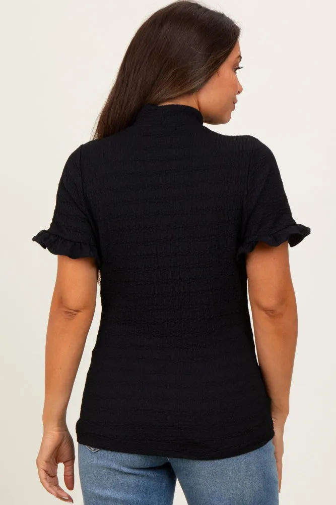 Black Solid Puff Knit Mock Neck Maternity Top sold by Pinkblush product image thumbnail 4