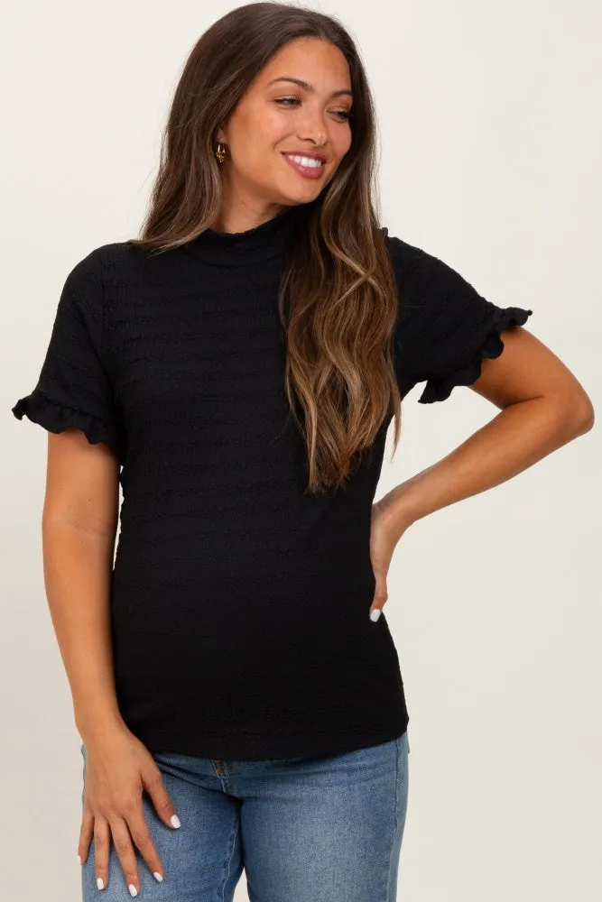 Black Solid Puff Knit Mock Neck Maternity Top sold by Pinkblush product image thumbnail 2