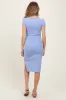 Light Blue V Neck Mineral Wash Side Slit Maternity Midi Dress sold by Pinkblush