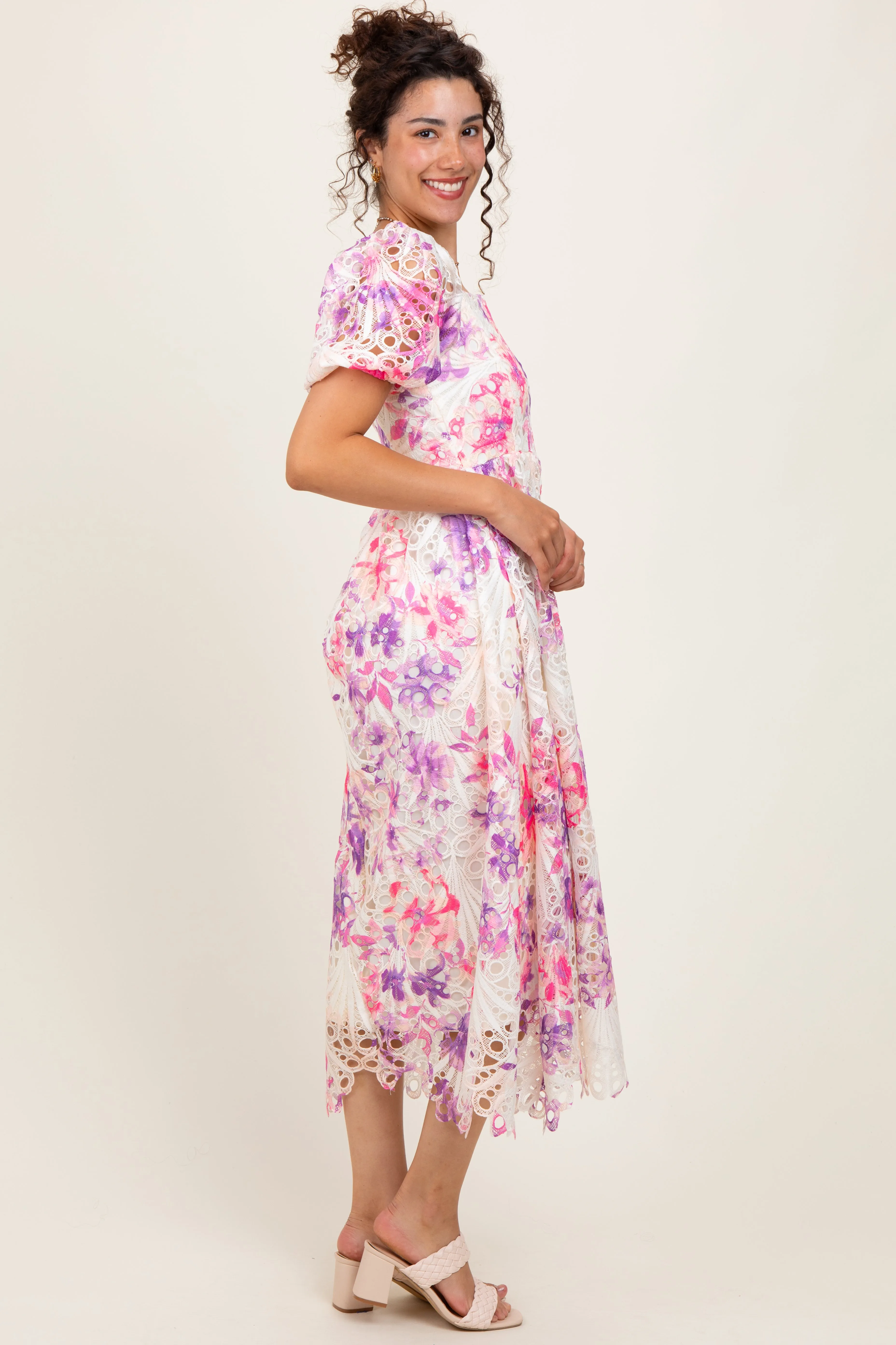 Purple Tie Dye Lace Puff Sleeve Midi Dress sold by Pinkblush product image thumbnail 2