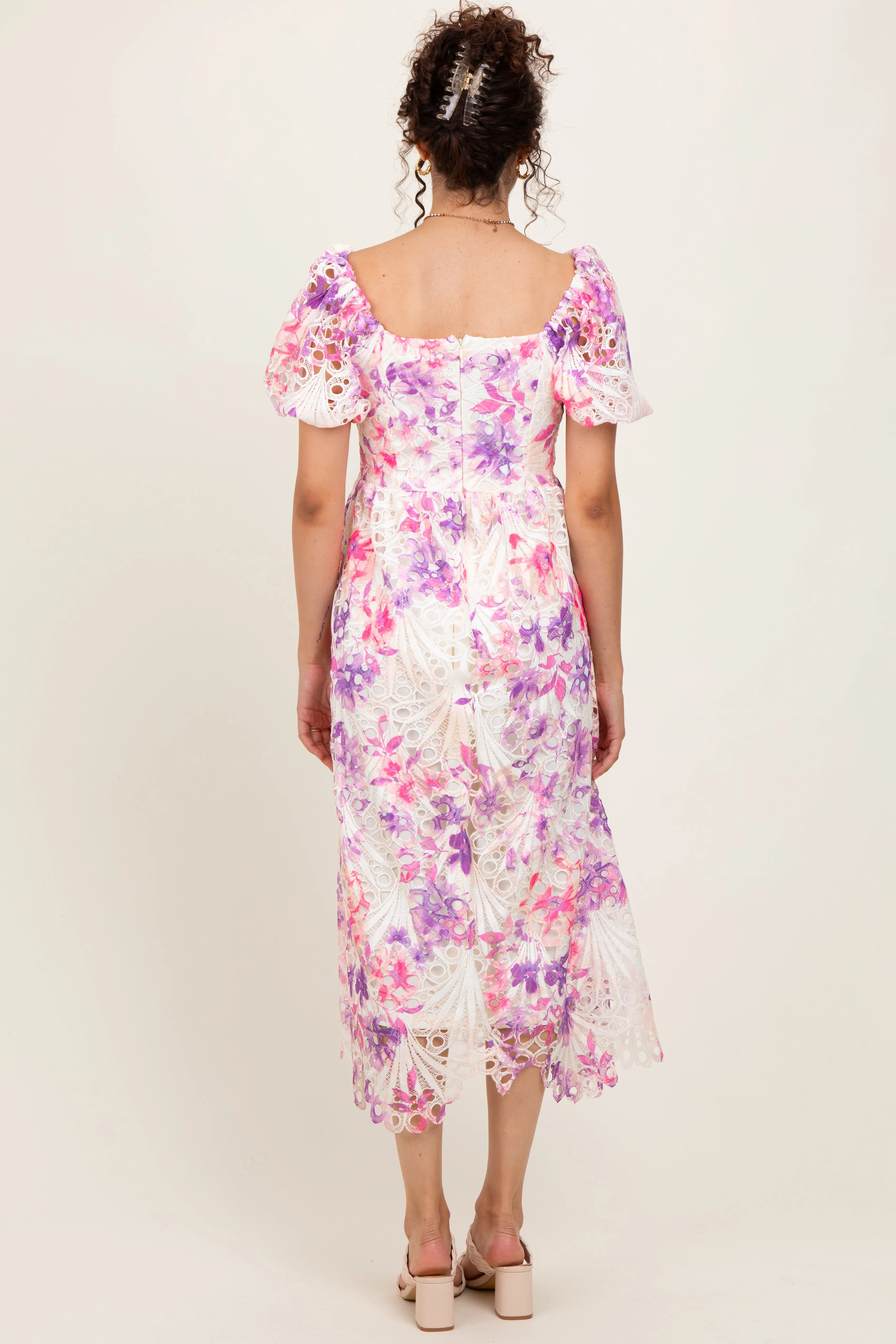 Purple Tie Dye Lace Puff Sleeve Midi Dress sold by Pinkblush product image thumbnail 3