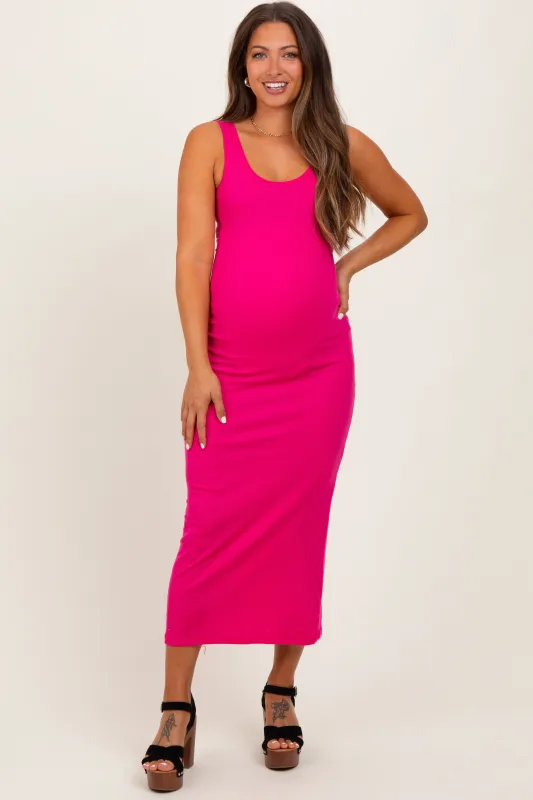 Fuchsia Ribbed Basic Maternity Maxi Dress sold by Pinkblush