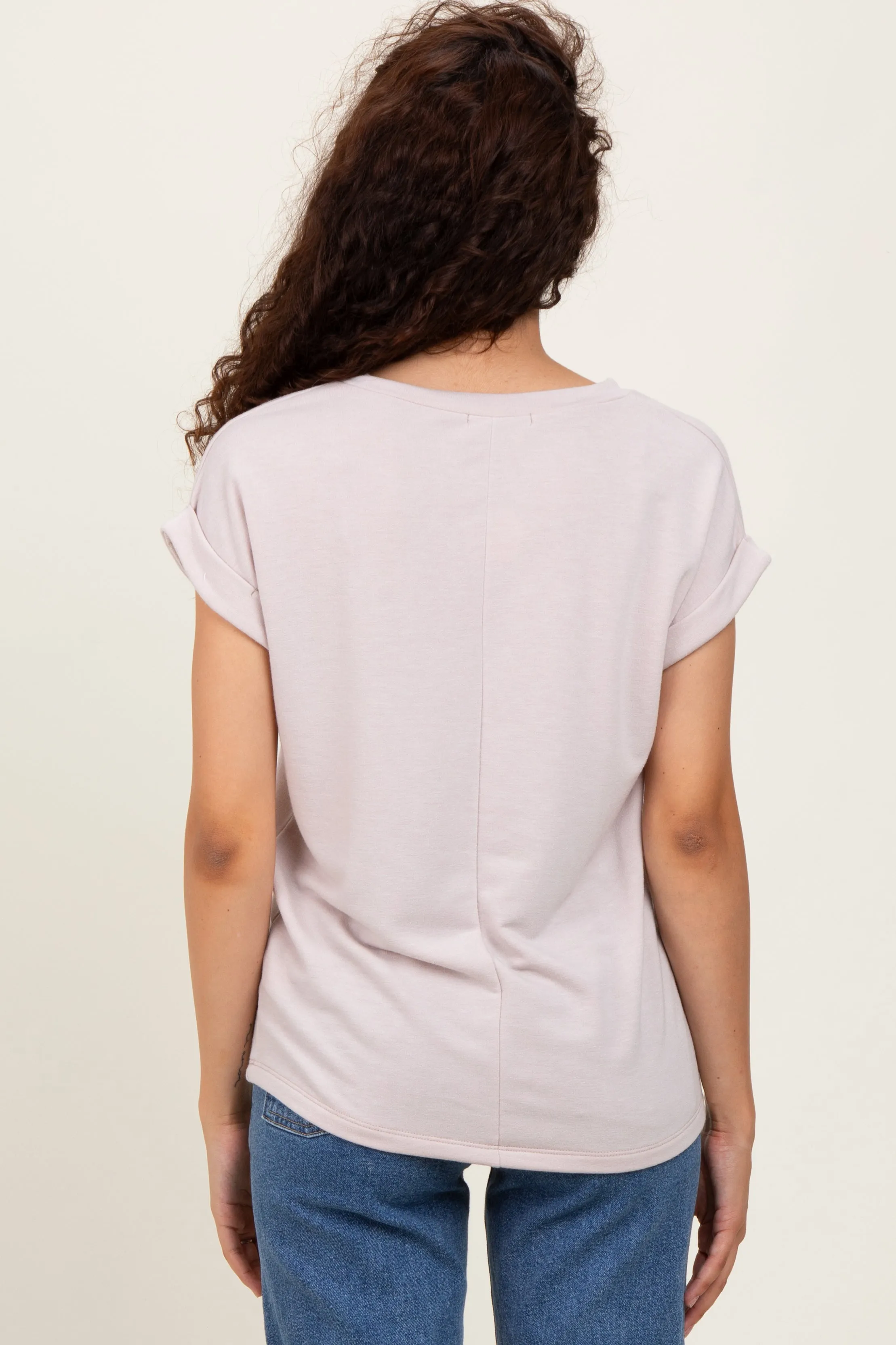 Taupe Terry V-Neck Short Sleeve Top sold by Pinkblush product image thumbnail 3