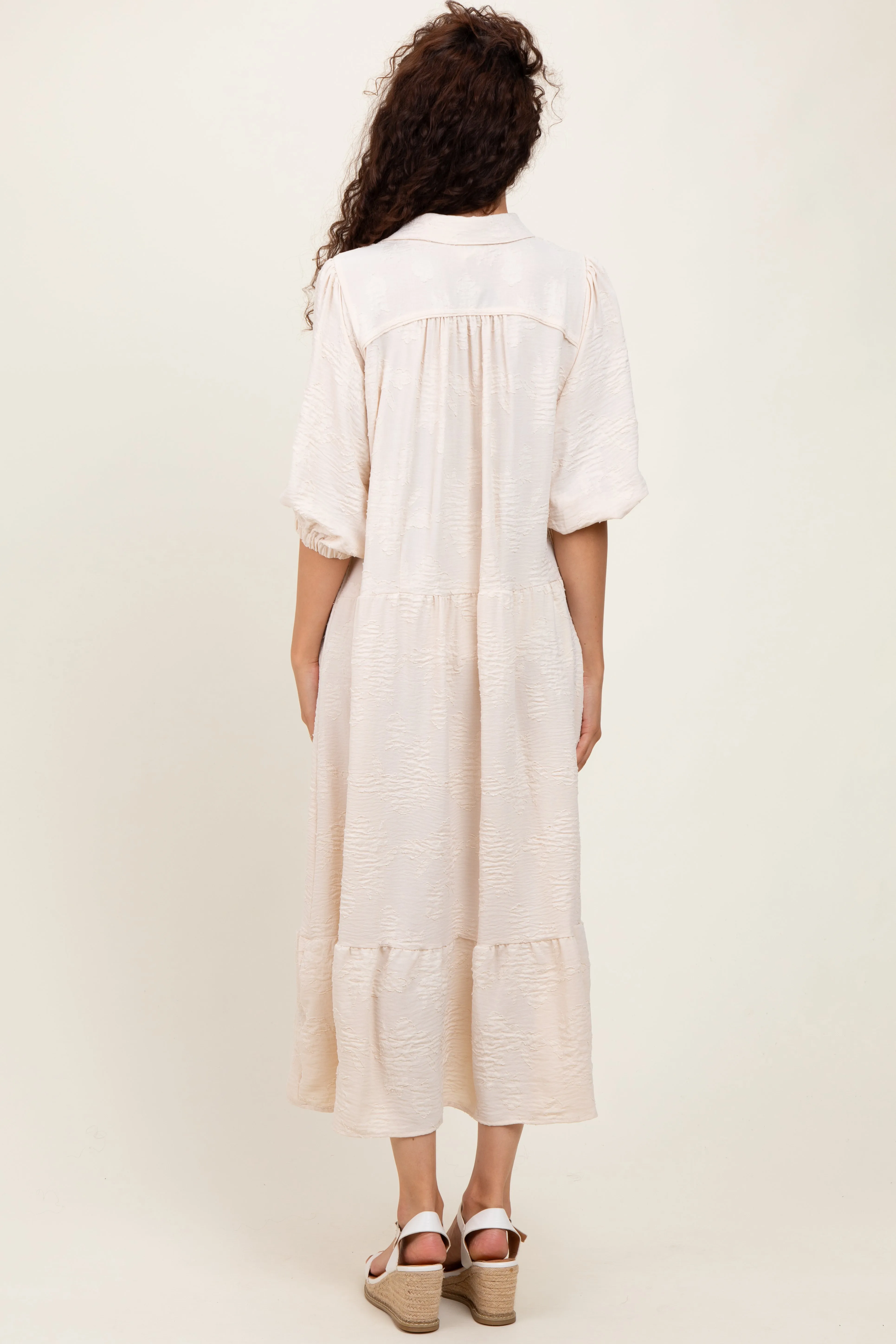 Cream Floral Applique Collared Midi Dress sold by Pinkblush product image thumbnail 4