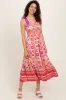 Orange Floral Shoulder Tie Smocked Midi Dress sold by Pinkblush