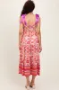 Orange Floral Shoulder Tie Smocked Midi Dress sold by Pinkblush
