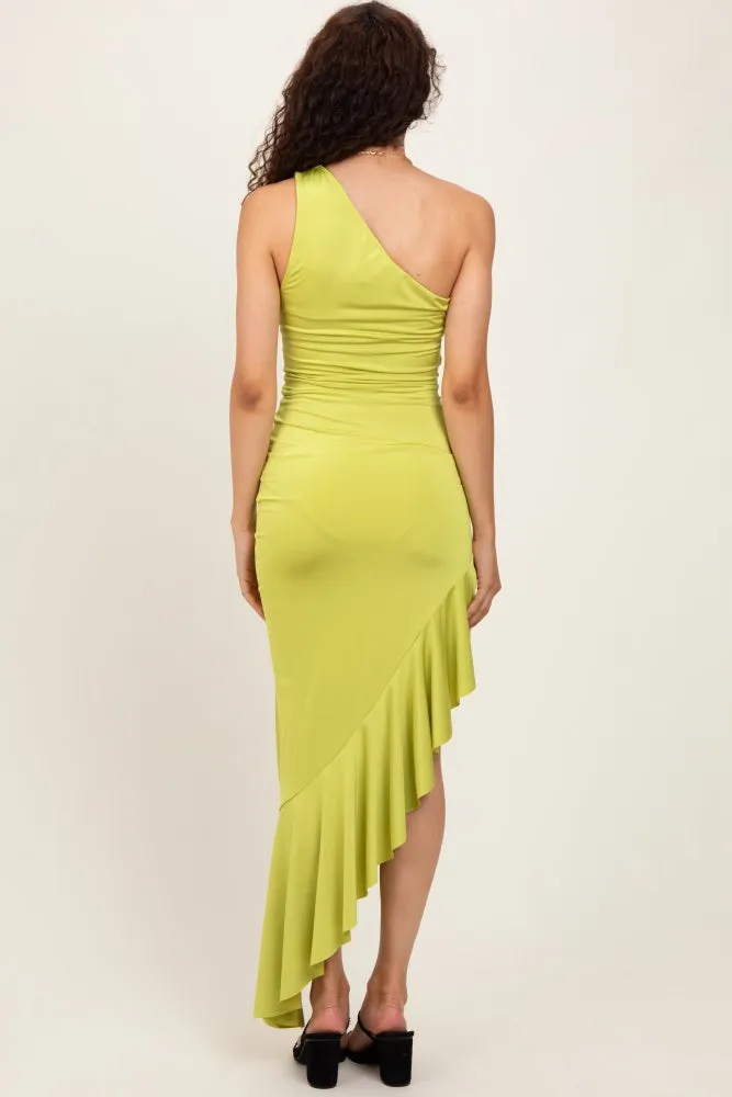 Lime One Shoulder Asymmetrical Ruffle Dress sold by Pinkblush product image thumbnail 4