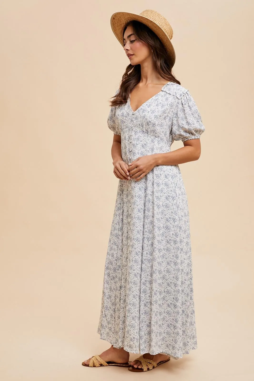 Light Blue Floral Button Down Maternity Dress sold by Pinkblush product image thumbnail 4
