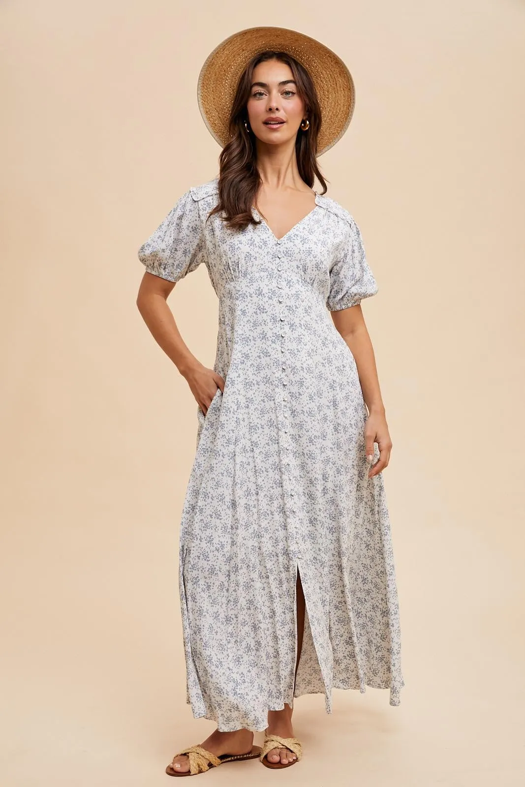 Light Blue Floral Button Down Maternity Dress sold by Pinkblush