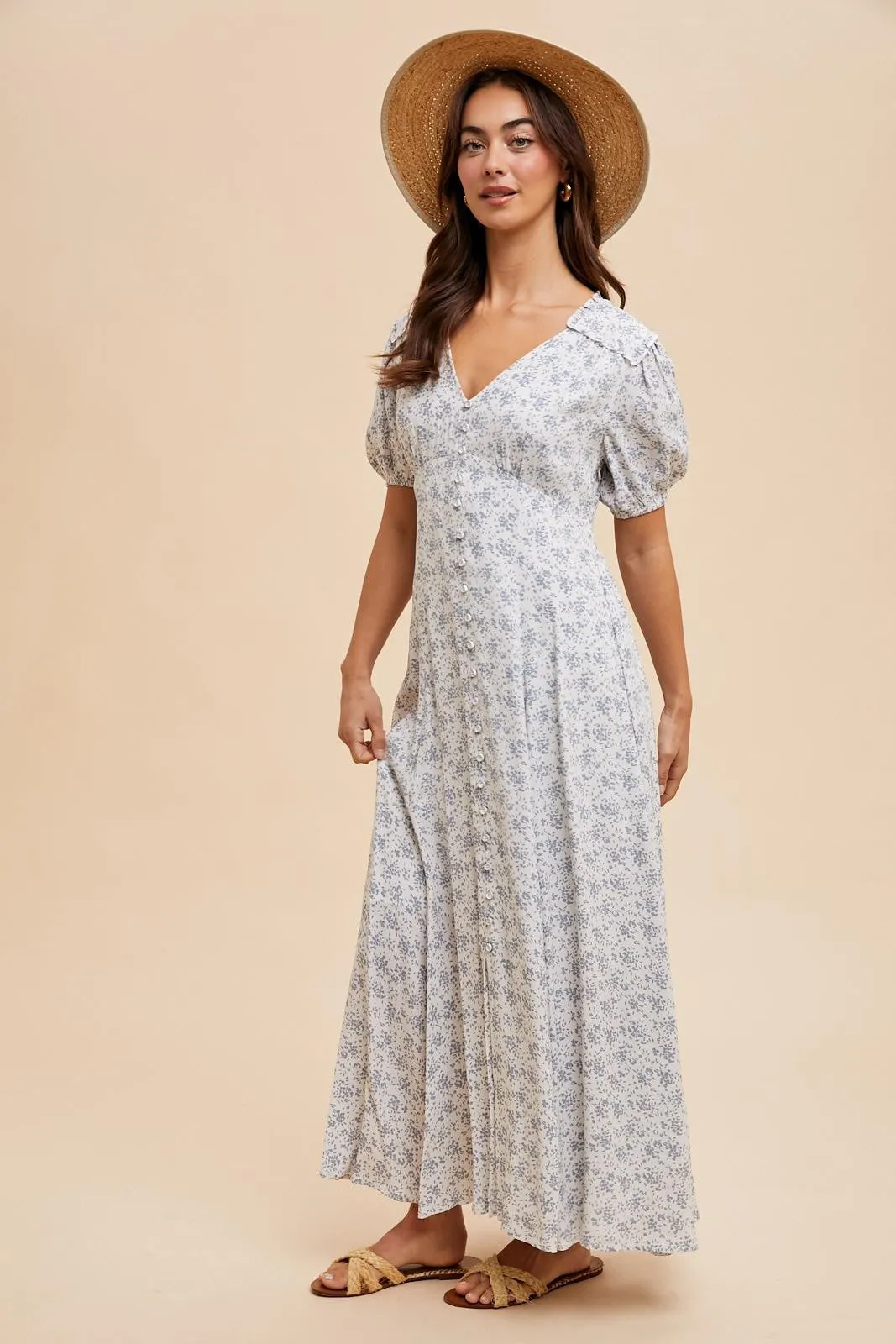 Light Blue Floral Button Down Maternity Dress sold by Pinkblush product image thumbnail 2