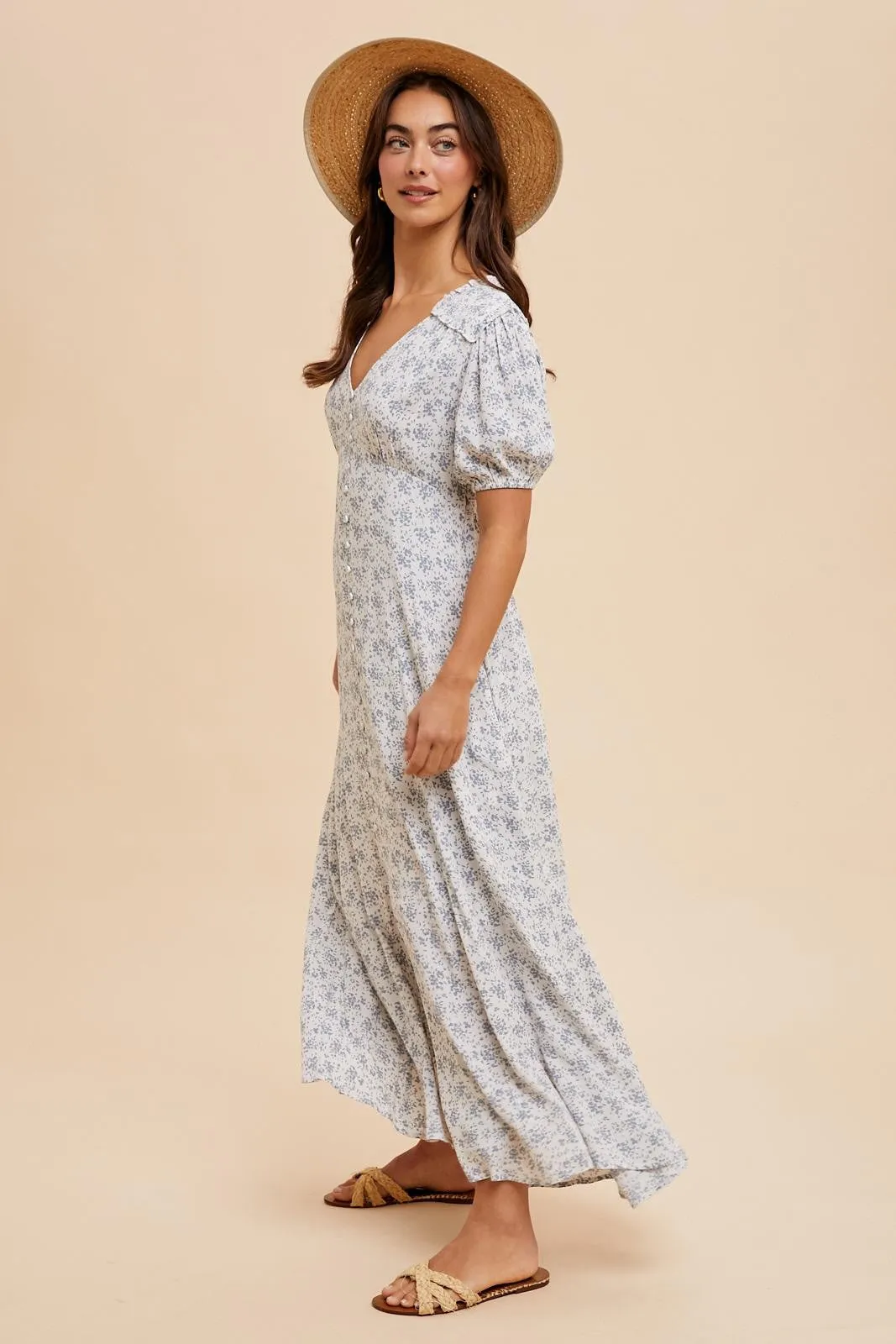 Light Blue Floral Button Down Maternity Dress sold by Pinkblush product image thumbnail 3