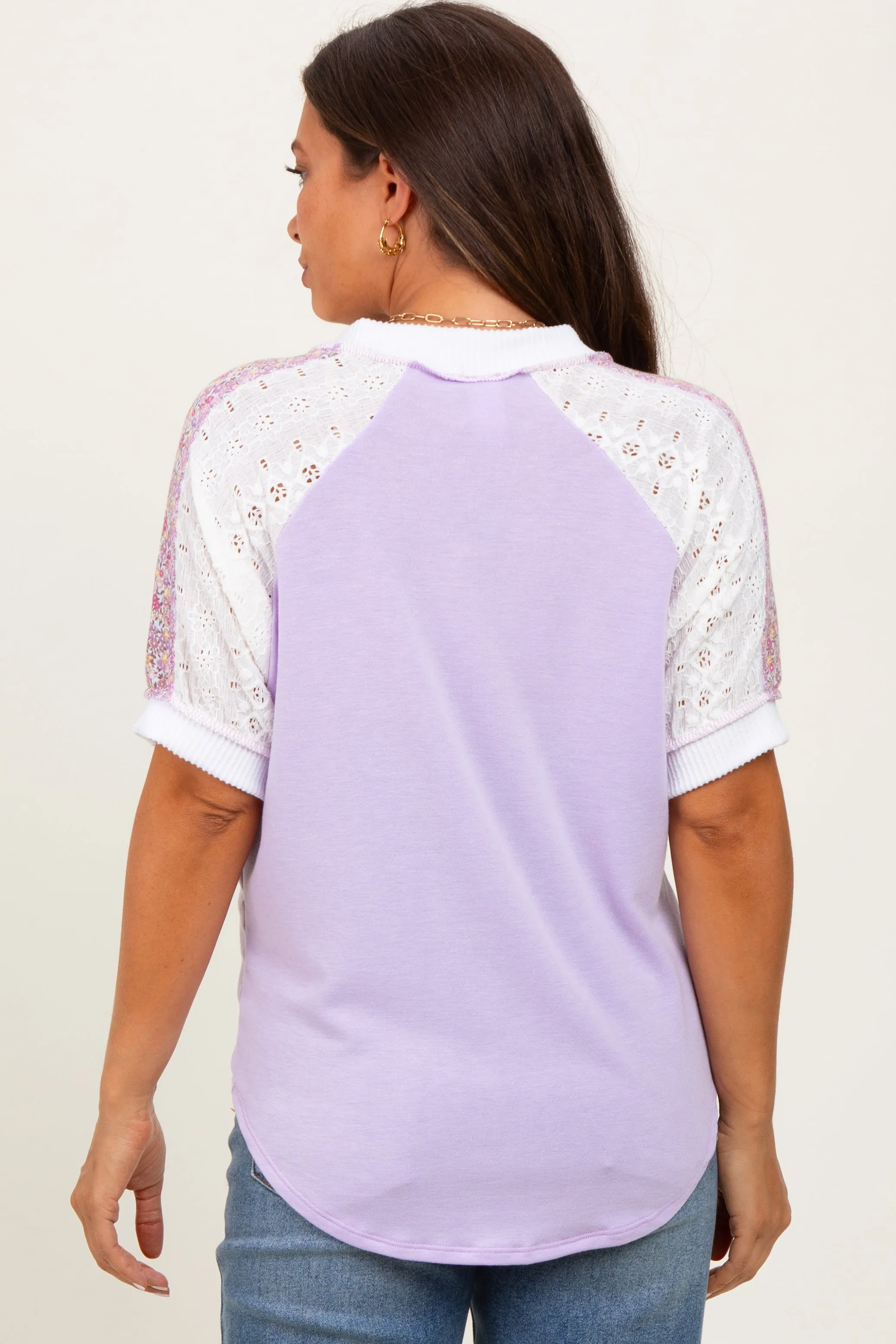 Lavender Floral Lace Inset Short Sleeve Maternity Top sold by Pinkblush product image thumbnail 3