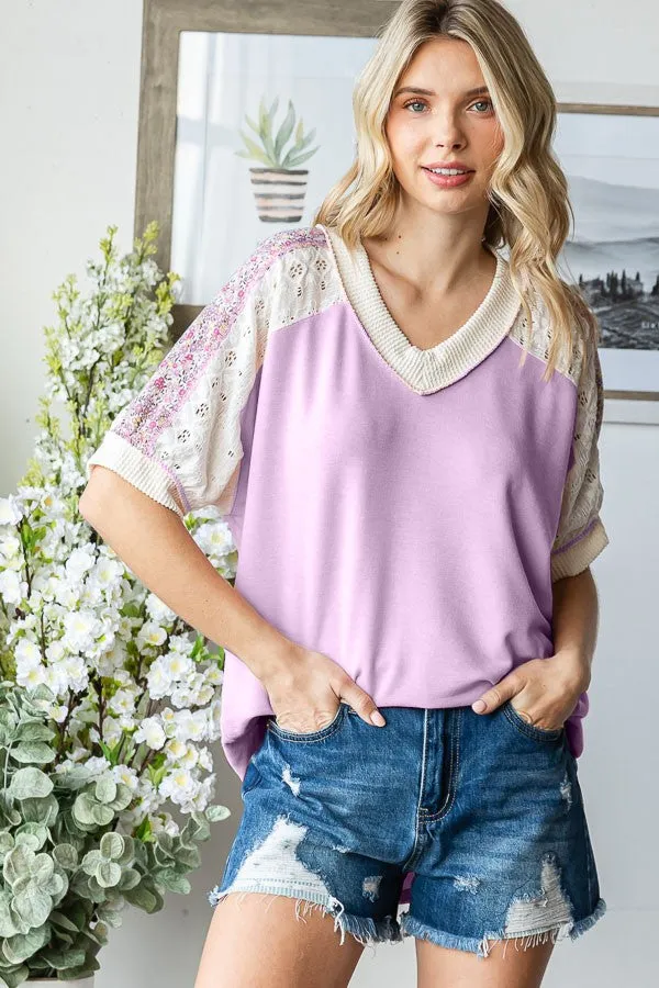Lavender Floral Lace Inset Short Sleeve Maternity Top sold by Pinkblush product image thumbnail 4