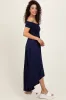 Navy Smocked Off The Shoulder Midi Dress sold by Pinkblush