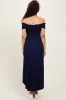 Navy Smocked Off The Shoulder Midi Dress sold by Pinkblush