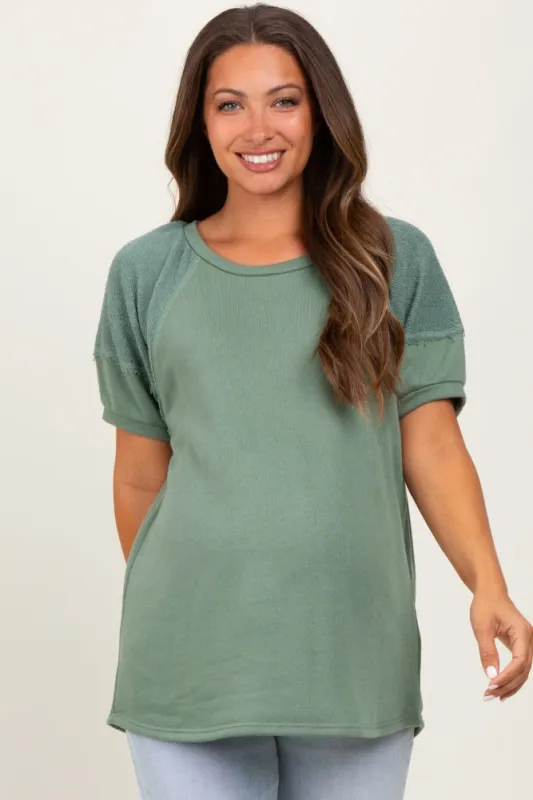 Olive Terry Contrast Maternity Short Sleeve Top sold by Pinkblush