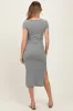 Light Olive V Neck Mineral Wash Side Slit Maternity Midi Dress sold by Pinkblush