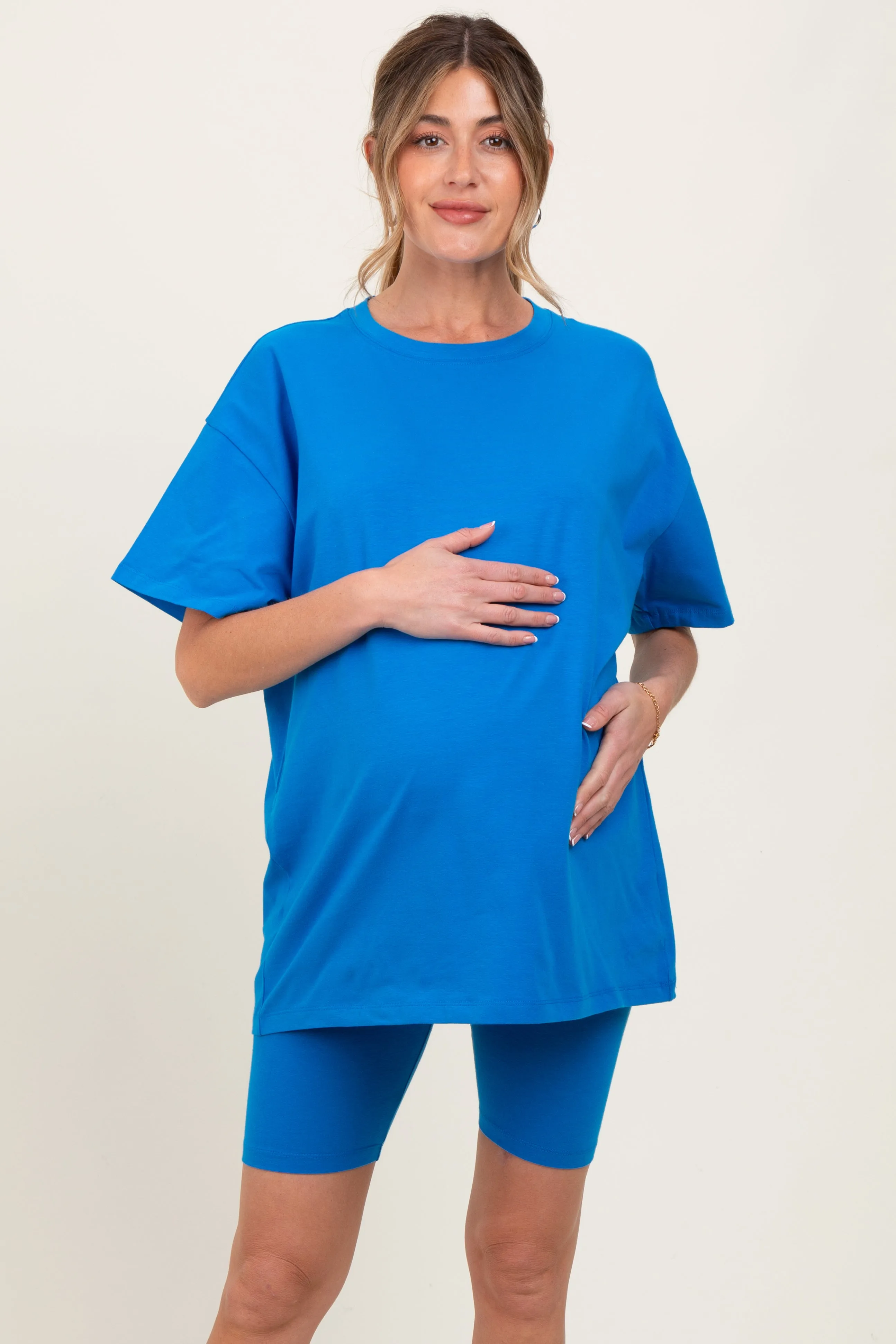 Aqua Biker Shorts Maternity Set sold by Pinkblush product image thumbnail 2