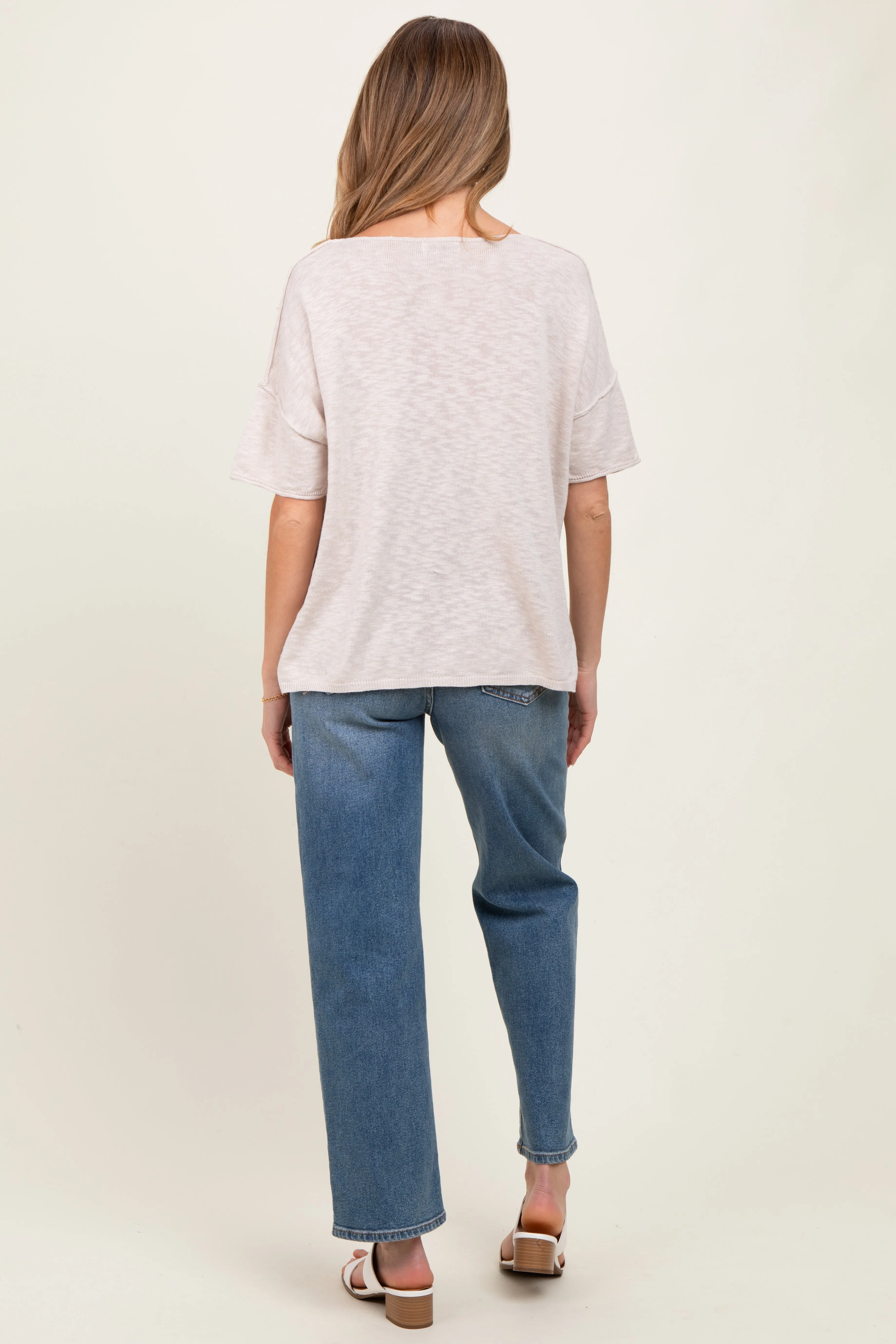 Cream Knit Drop Shoulder Short Sleeve Maternity Top sold by Pinkblush product image thumbnail 3