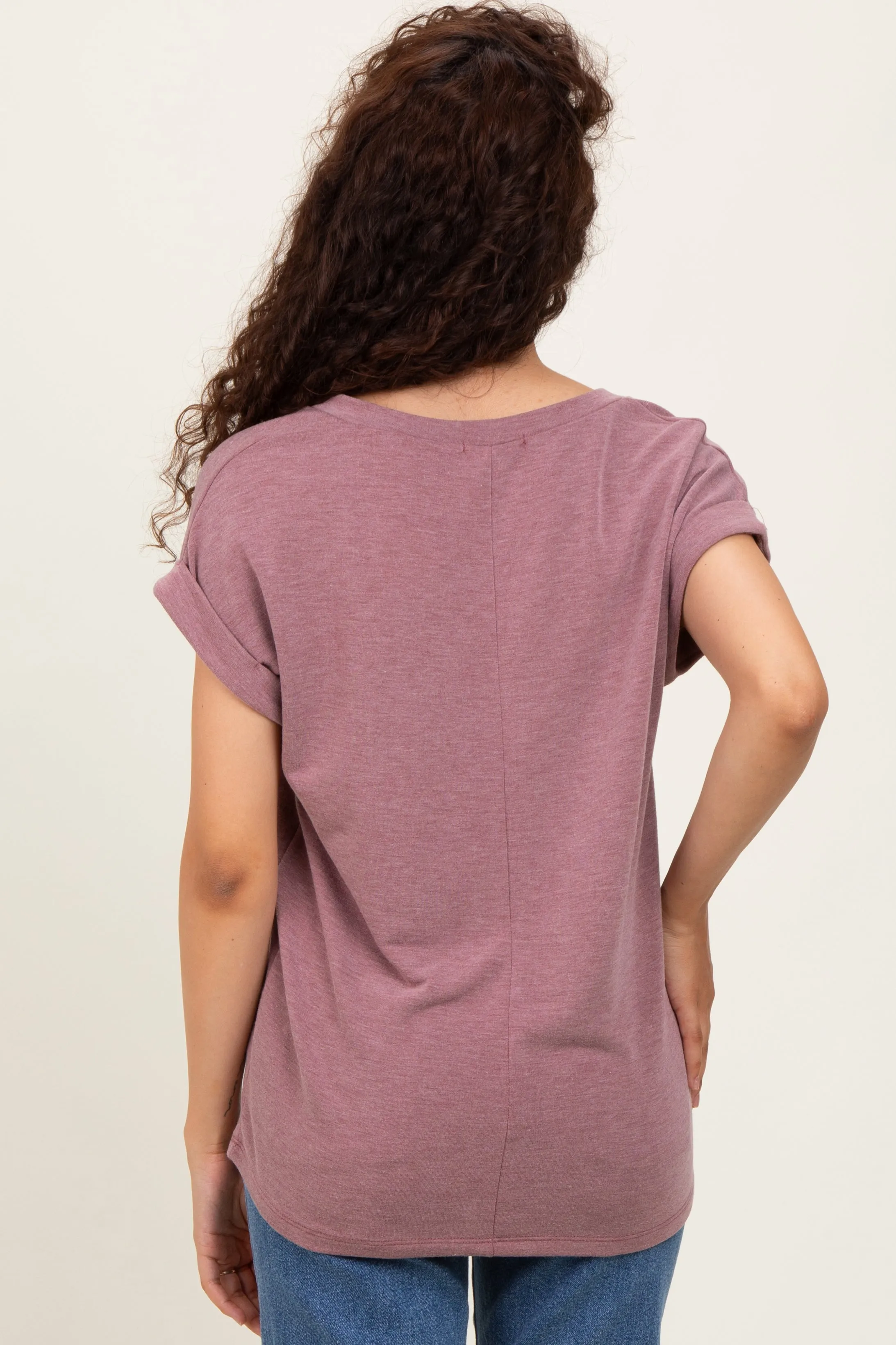 Mauve Terry V-Neck Short Sleeve Top sold by Pinkblush product image thumbnail 4