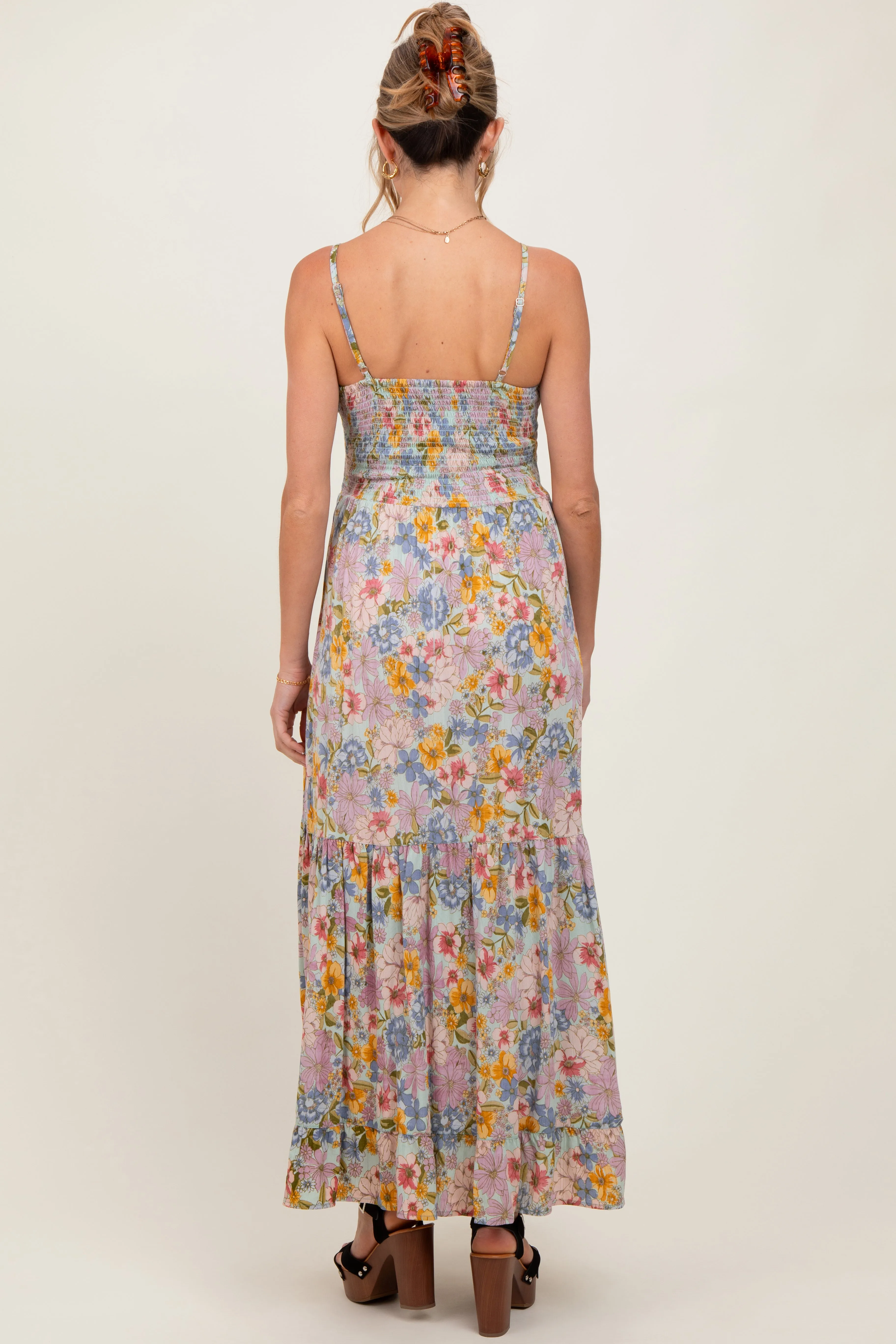 Mint Green Floral Twist Front Cutout Maternity Maxi Dress sold by Pinkblush product image thumbnail 4