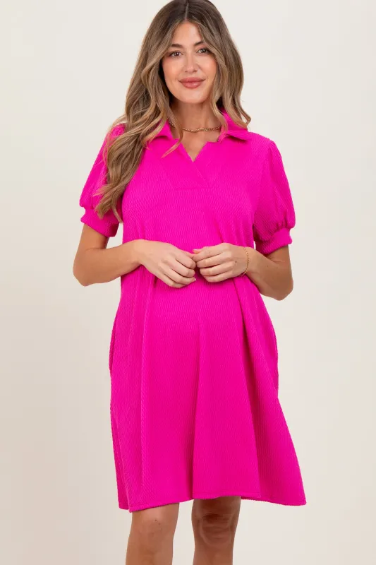 Fuchsia Textured Maternity Polo Dress sold by Pinkblush