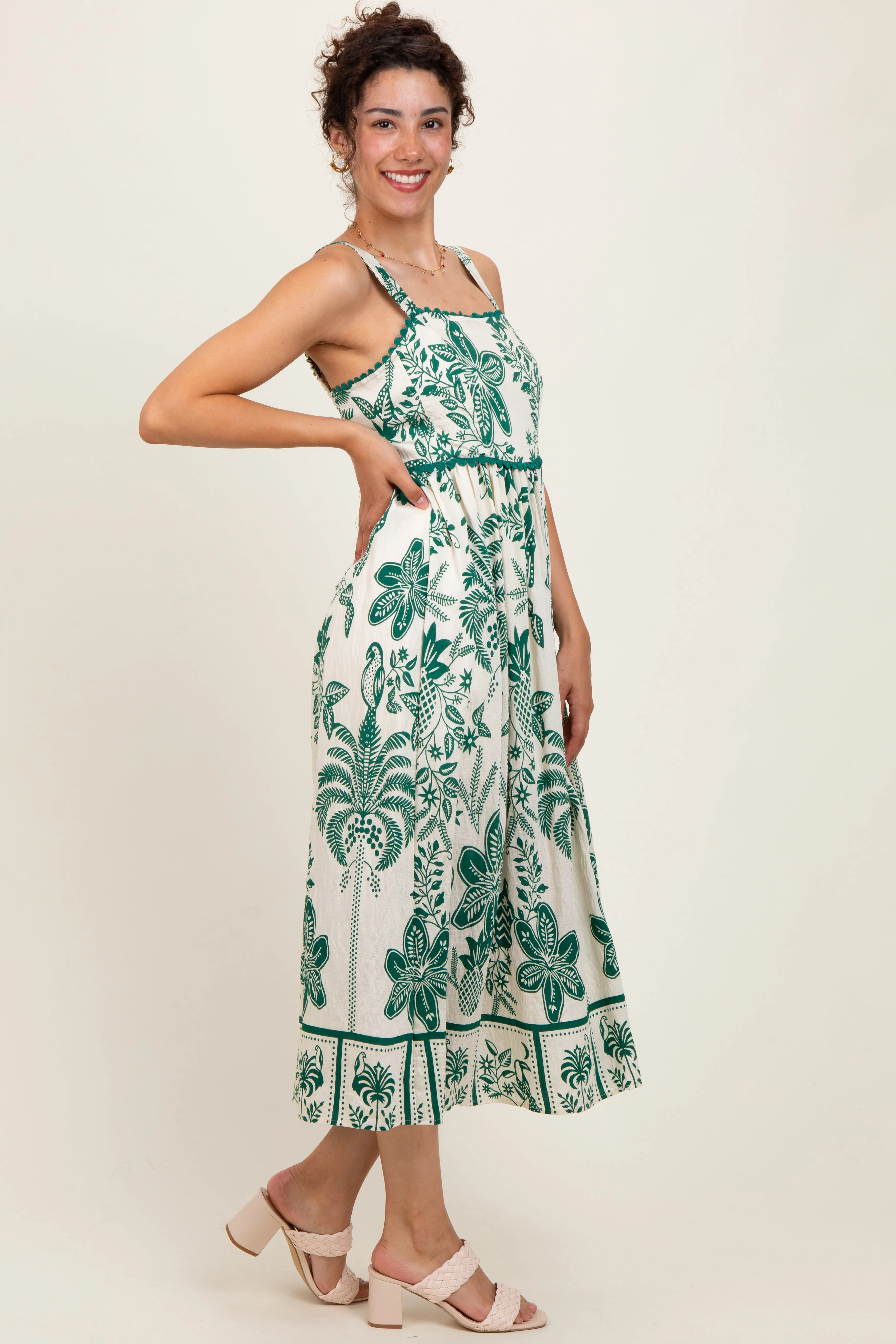 Green Floral Scallop Trim Midi Dress sold by Pinkblush product image thumbnail 3