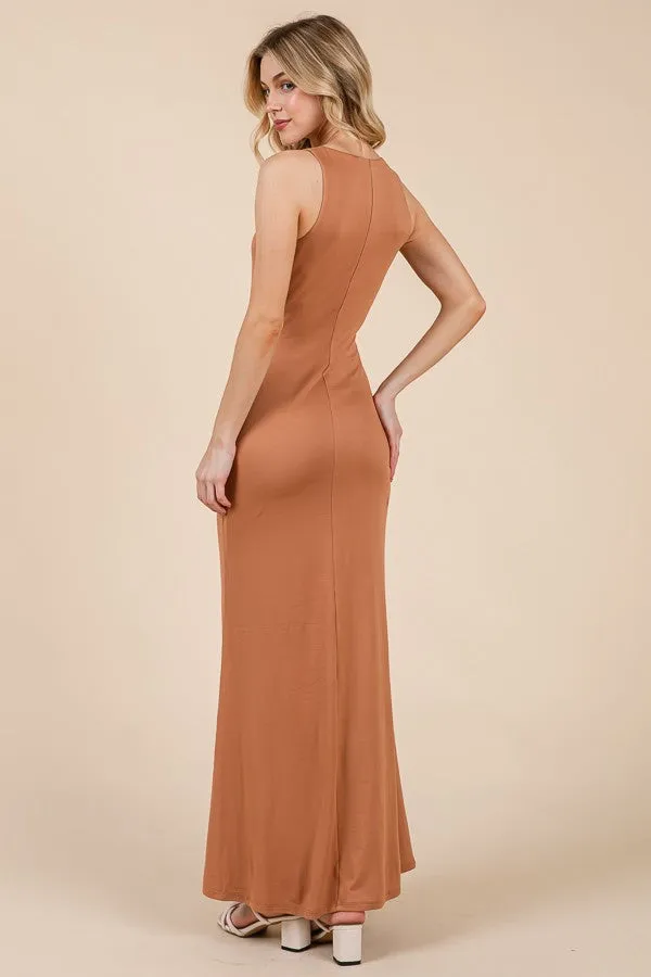 Camel Scoop Neck Fishtail Maxi Dress sold by Pinkblush product image thumbnail 4