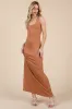 Camel Scoop Neck Fishtail Maxi Dress sold by Pinkblush