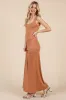 Camel Scoop Neck Fishtail Maxi Dress sold by Pinkblush