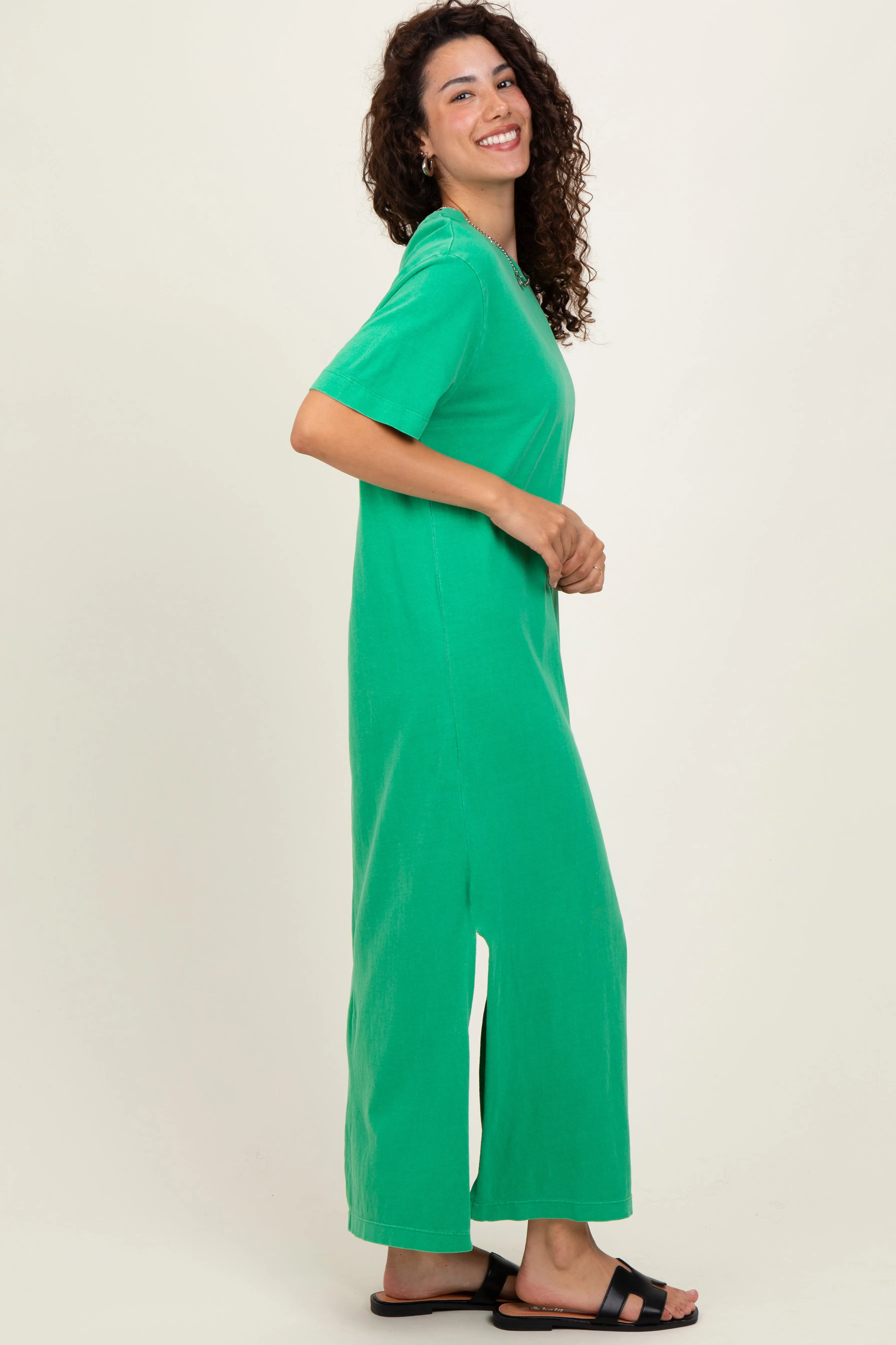 Green Short Sleeve Knit T-Shirt Maxi Dress sold by Pinkblush product image thumbnail 2