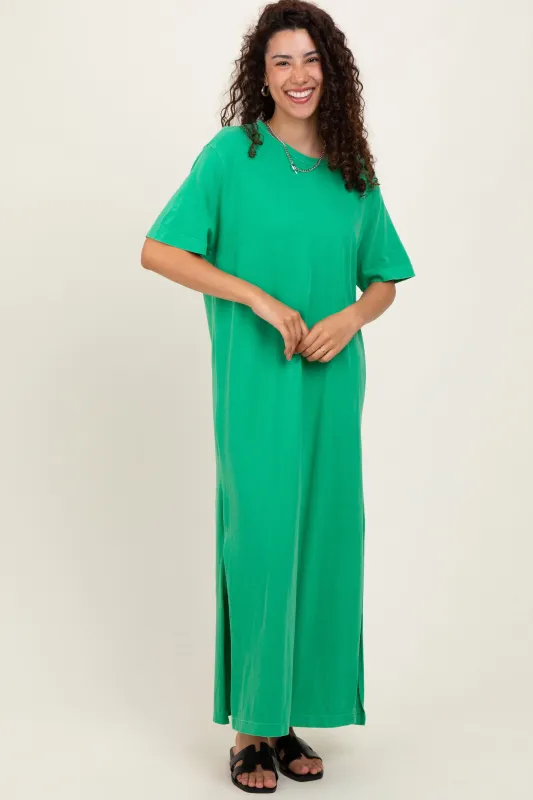 Green Short Sleeve Knit T-Shirt Maxi Dress sold by Pinkblush