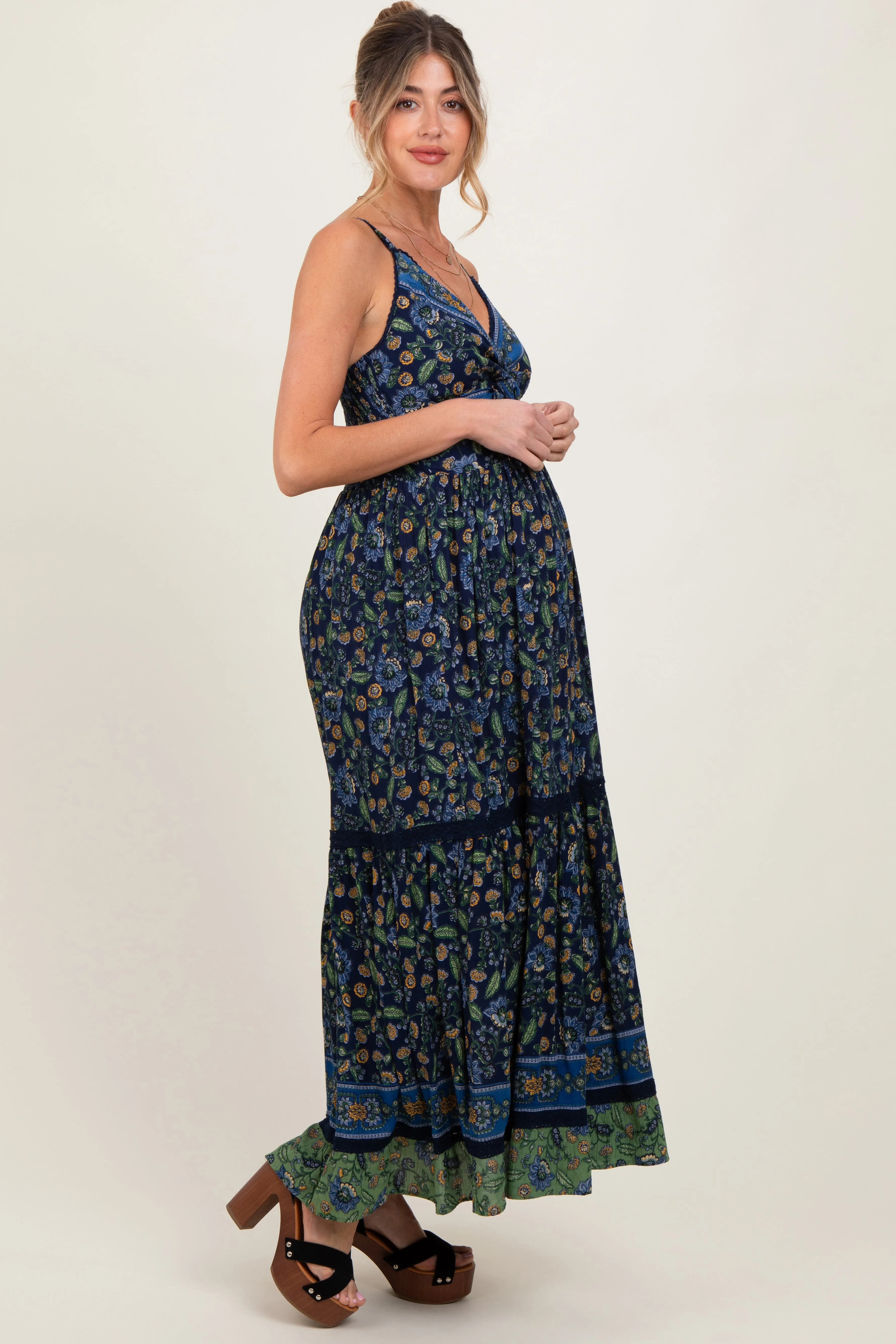Navy Floral Twist Front Cutout Maternity Maxi Dress sold by Pinkblush product image thumbnail 3