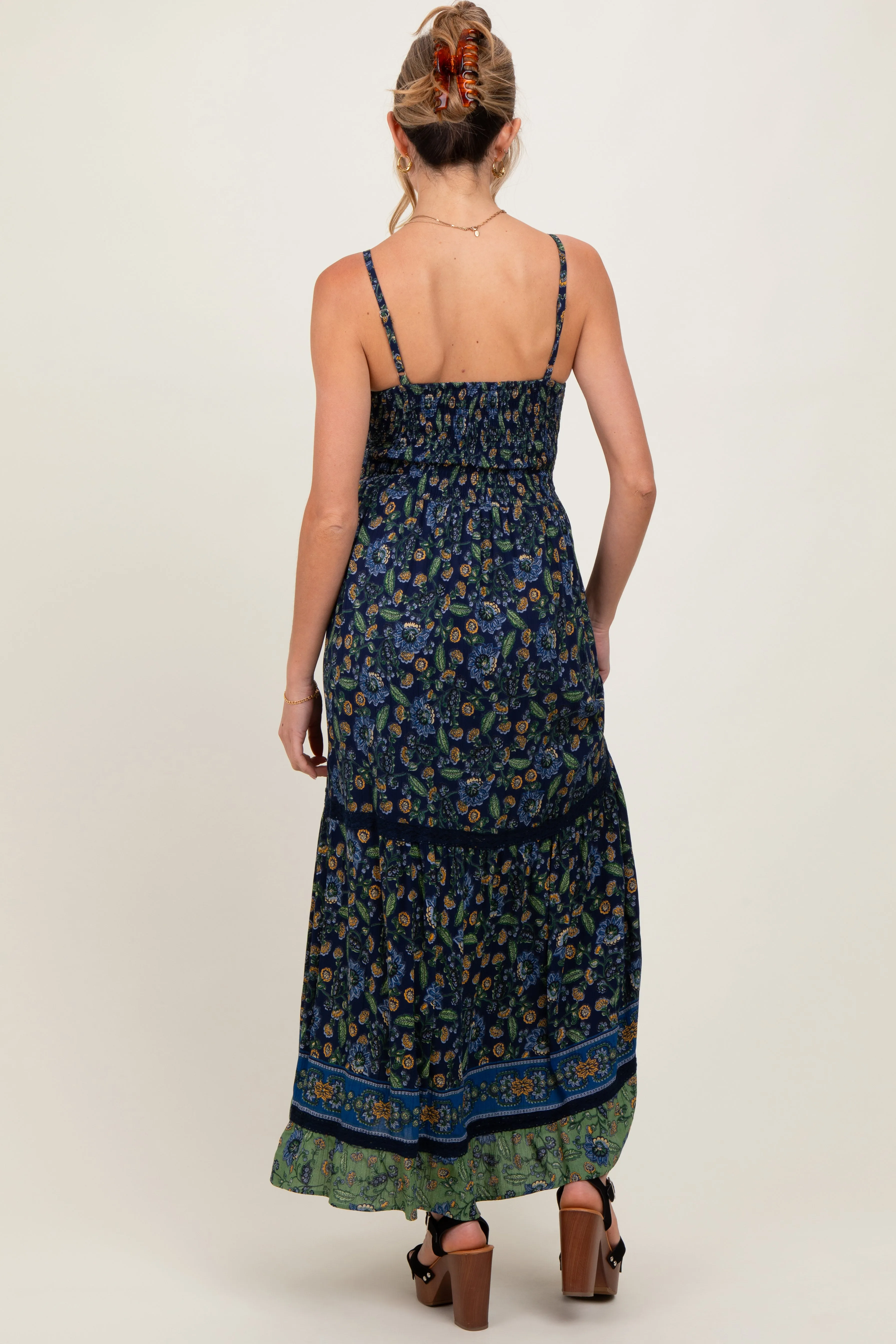 Navy Floral Twist Front Cutout Maternity Maxi Dress sold by Pinkblush product image thumbnail 4