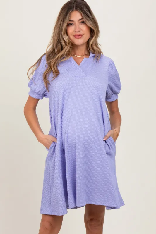 Lavender Textured Maternity Polo Dress sold by Pinkblush
