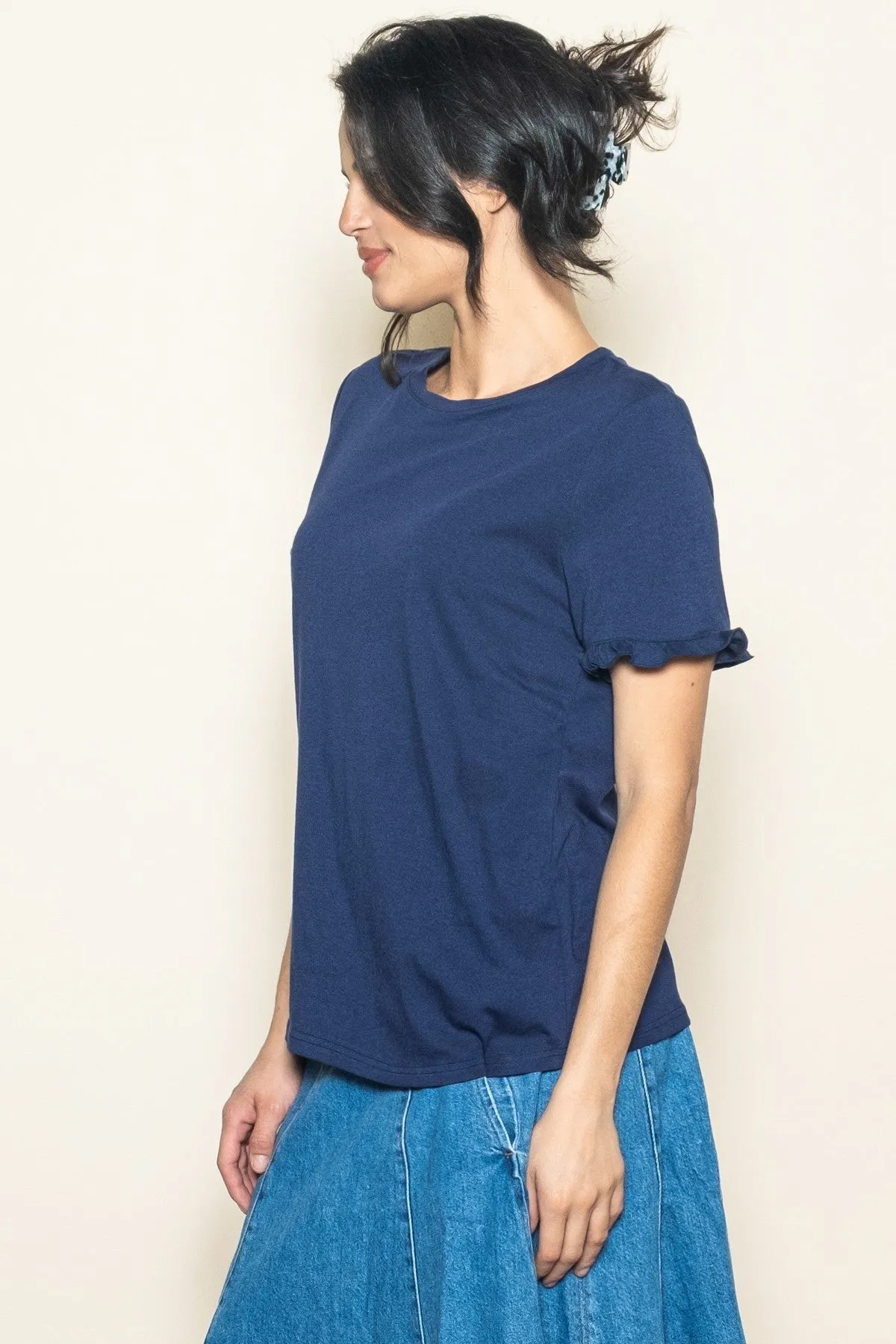 Navy Ruffle Trim Short Sleeve T-Shirt sold by Pinkblush product image thumbnail 2