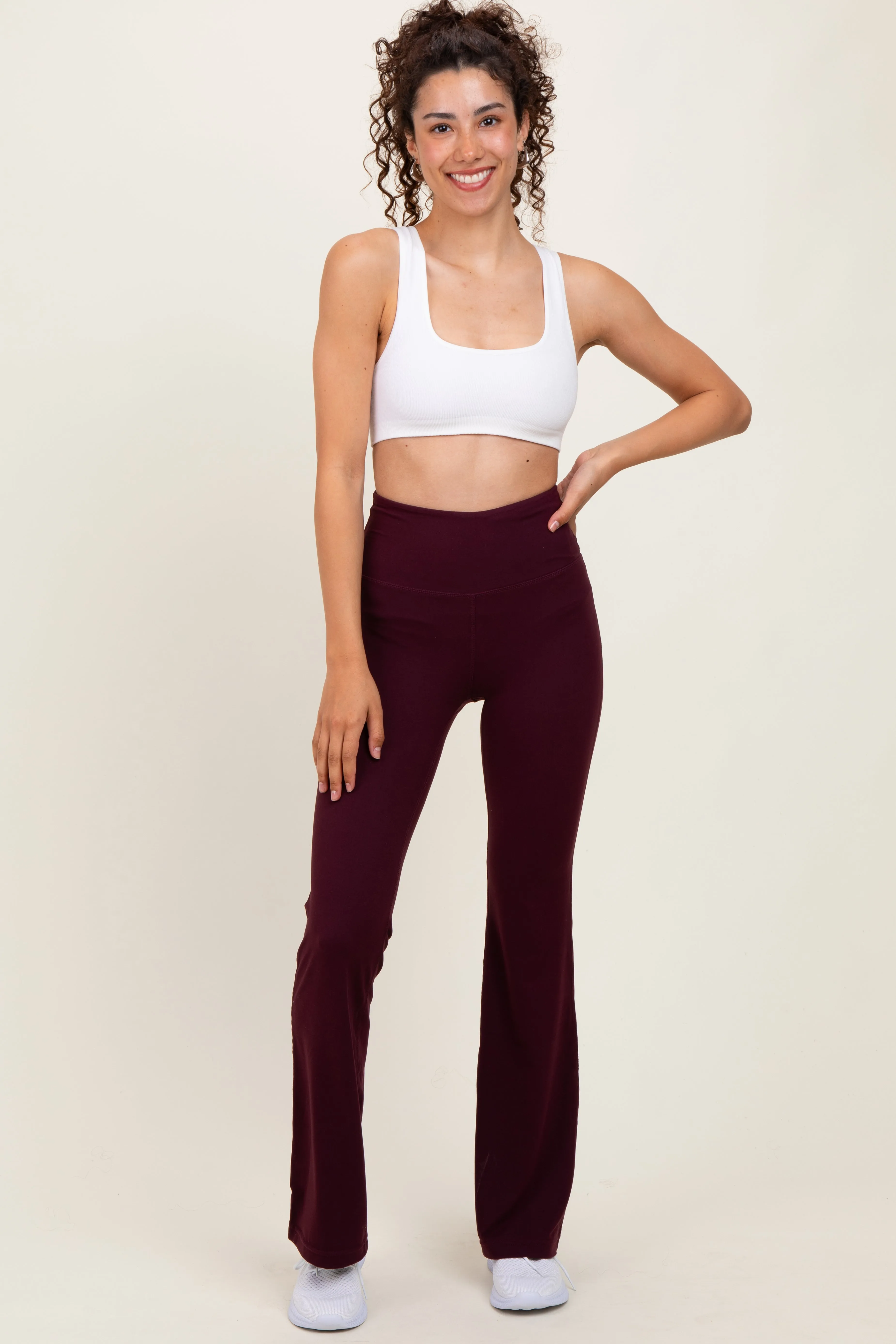 Burgundy Flared Leggings sold by Pinkblush